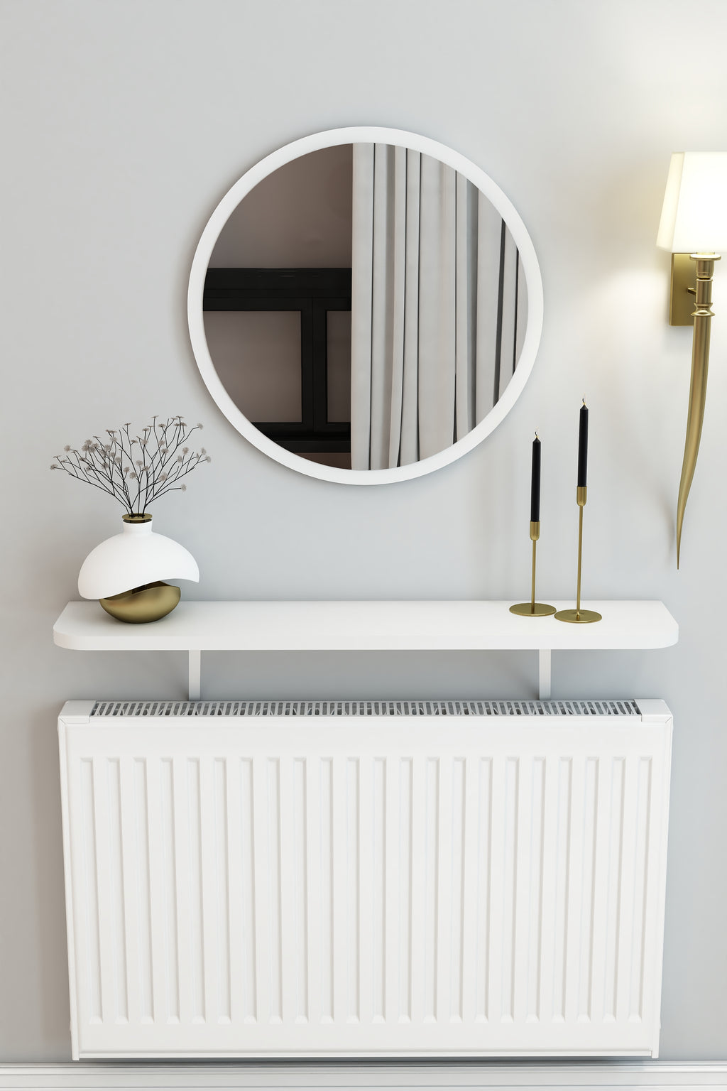 Petek Üstü Duvar Montajsız Oval Kenar  Beyaz Raf Beyaz Ayak