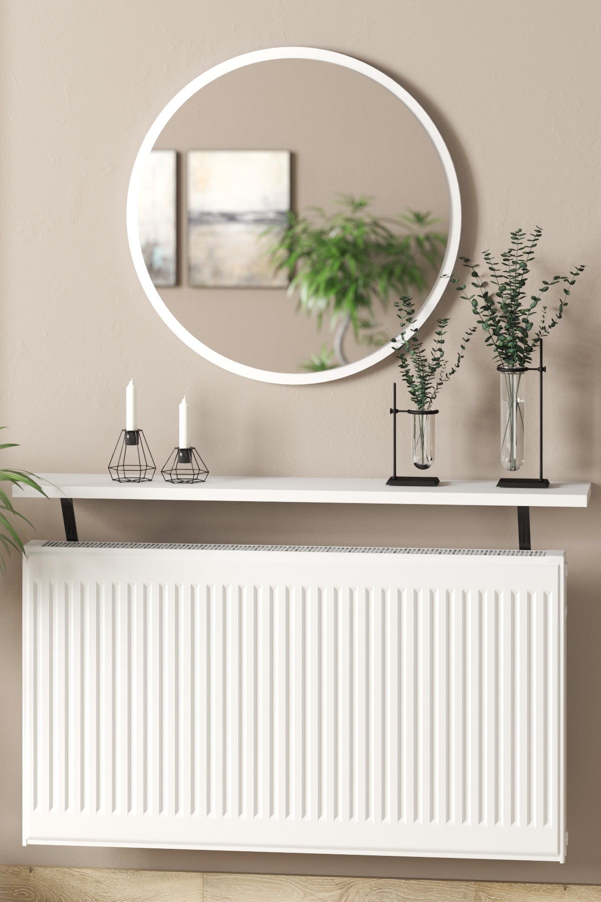 Petek Üzeri Dresuar Beyaz Raf Siyah Ayak