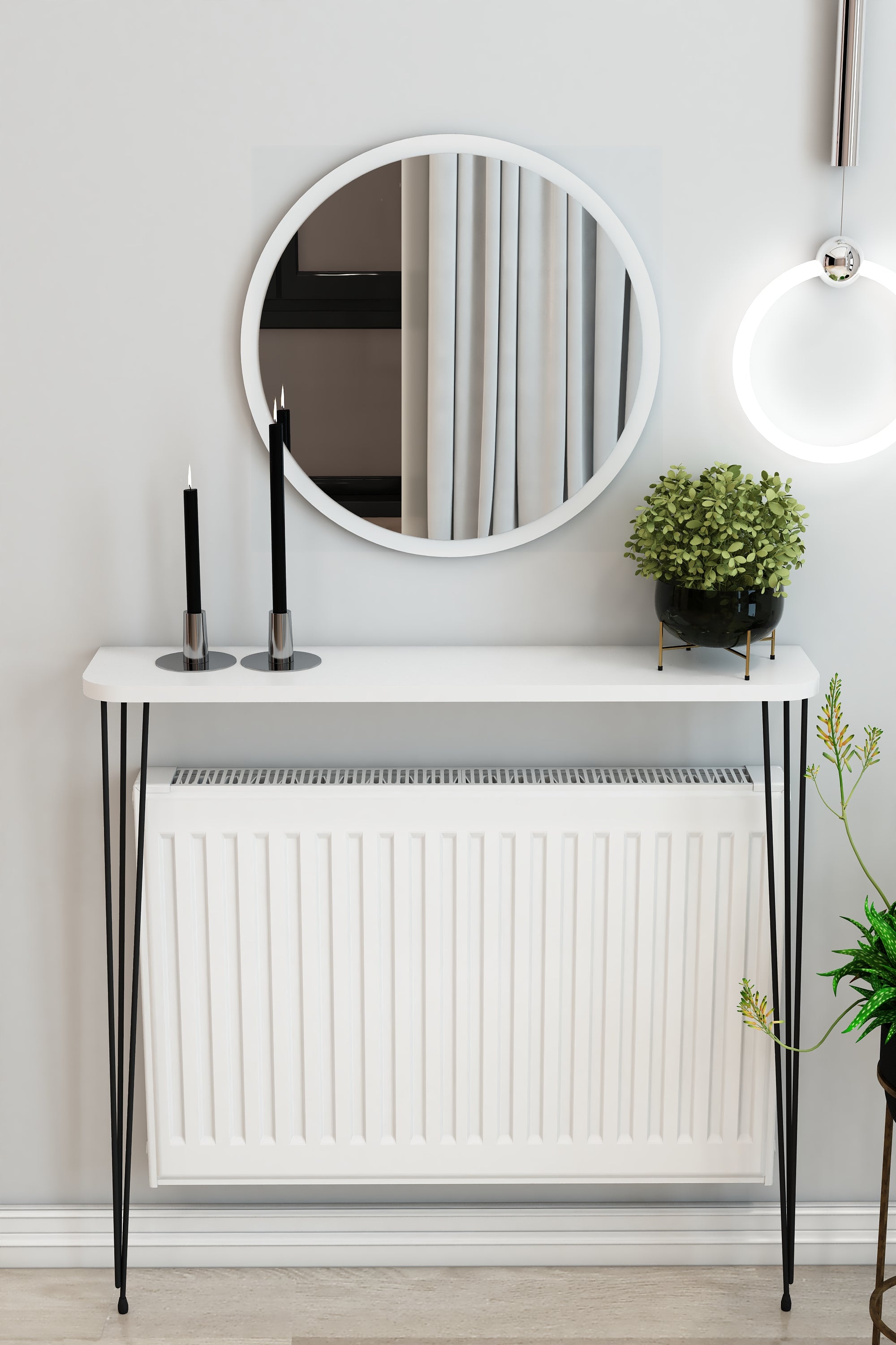 Petek Üstü Ayaklı Oval Kenar Beyaz Raf Siyah Ayak