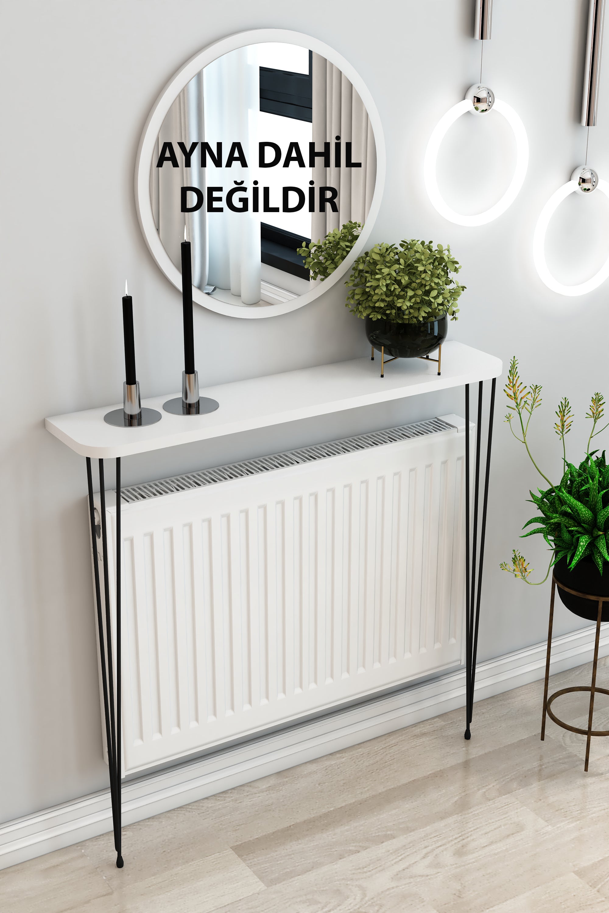 Petek Üstü Ayaklı Oval Kenar Beyaz Raf Siyah Ayak