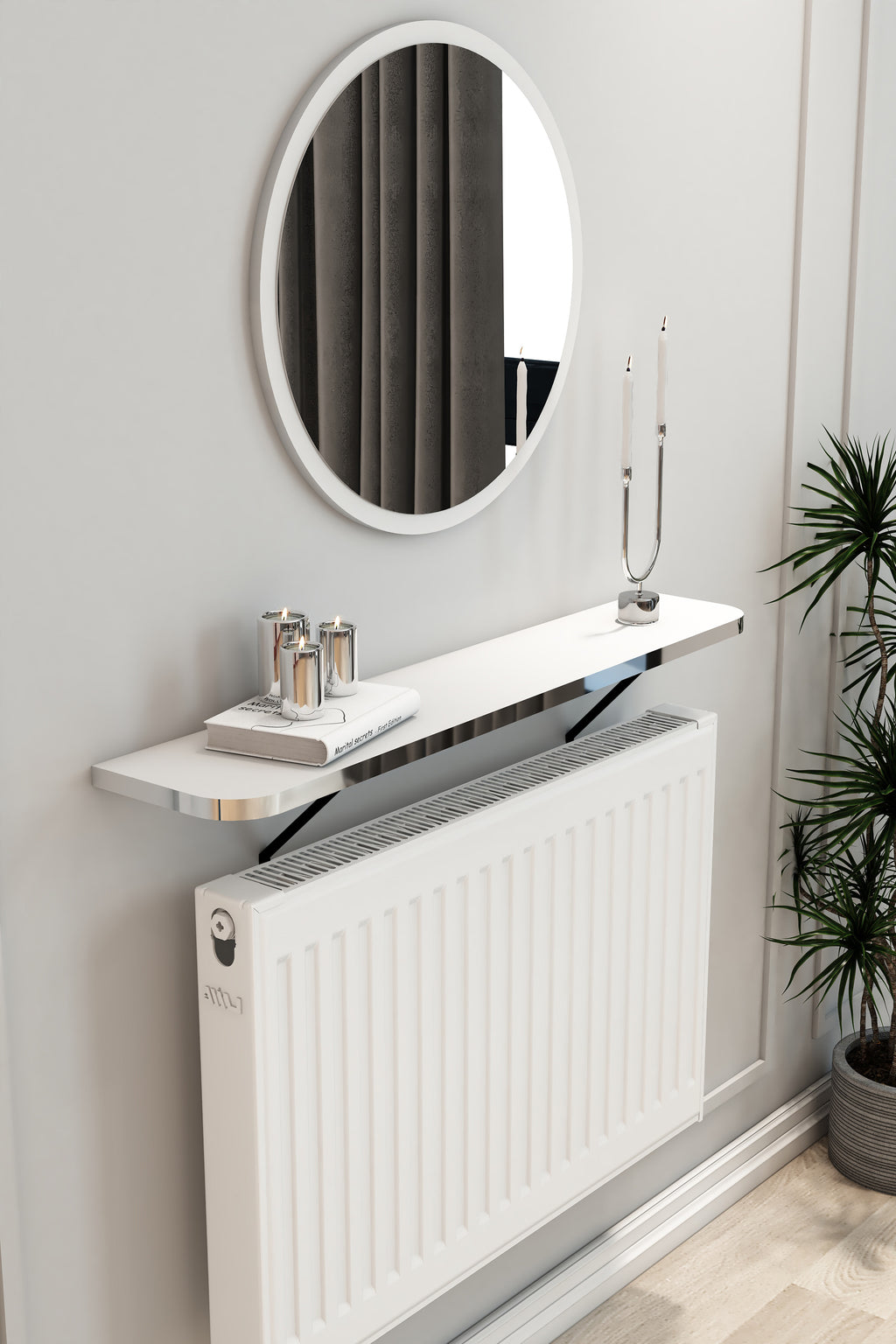 Petek Üstü Duvar Montajsız Oval Kenar Beyaz-Gümüş Raf Siyah Ayak