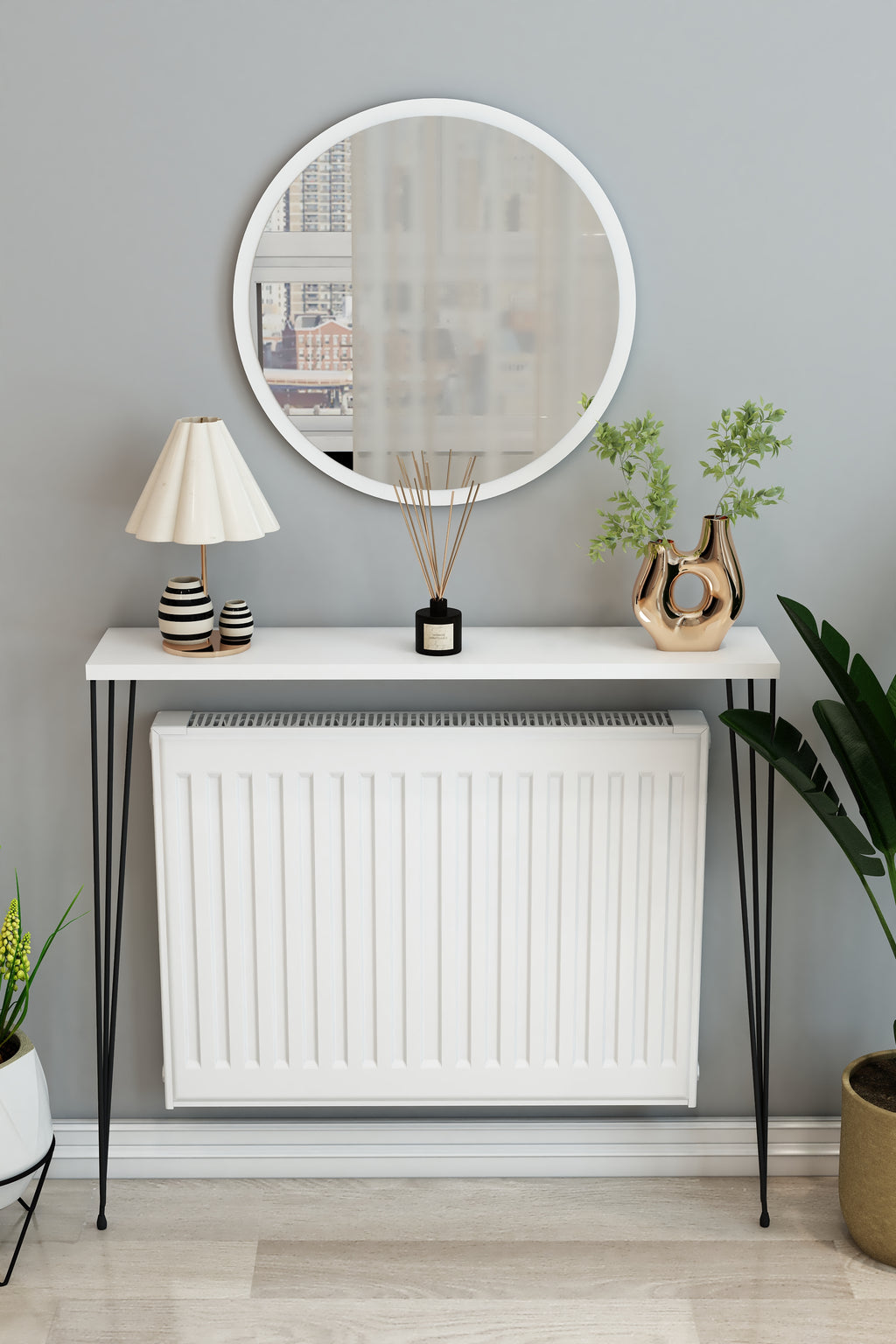 Petek Üstü Ayaklı Beyaz Raf Siyah Ayak