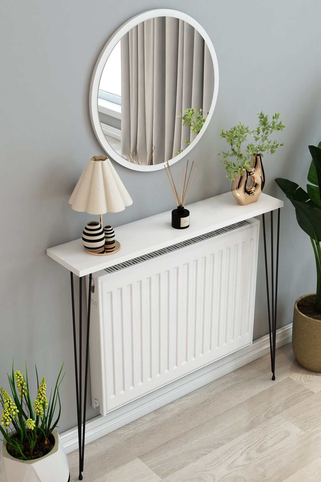 Petek Üstü Ayaklı Beyaz Raf Siyah Ayak