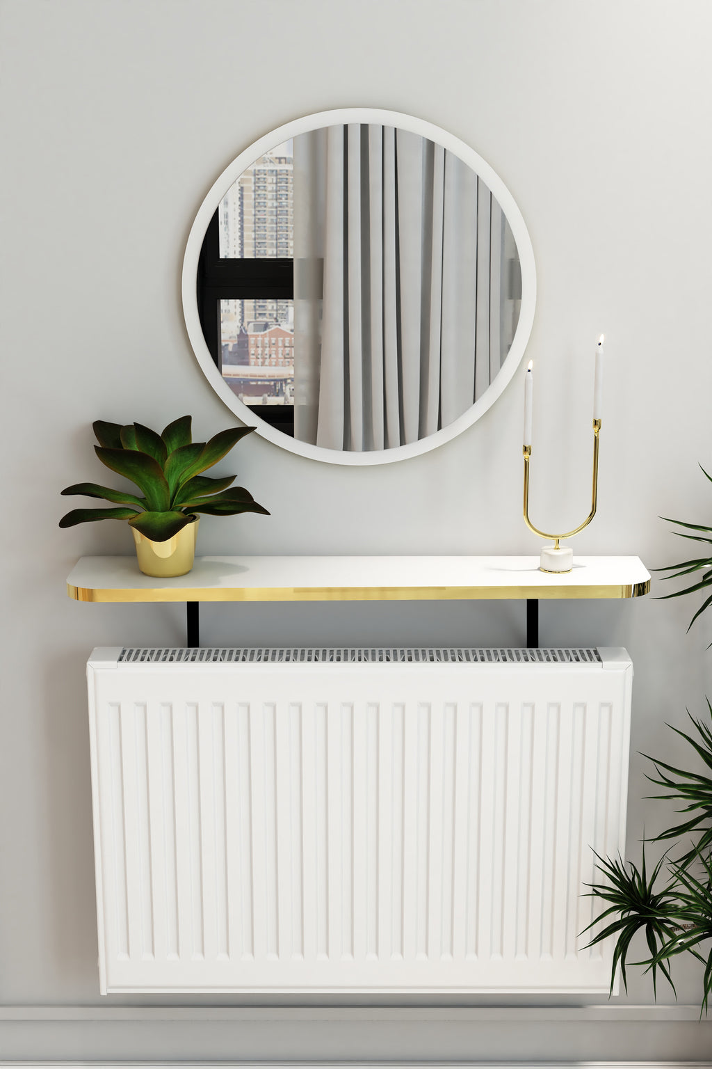 Petek Üstü Duvar Montajsız Oval Kenar Beyaz-Gold Raf Siyah Ayak