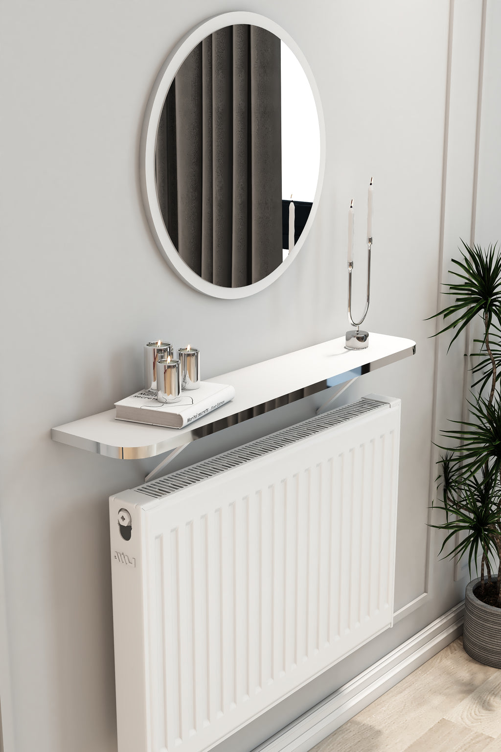 Petek Üstü Duvar Montajsız Oval Kenar Beyaz-Gümüş Raf Beyaz Ayak