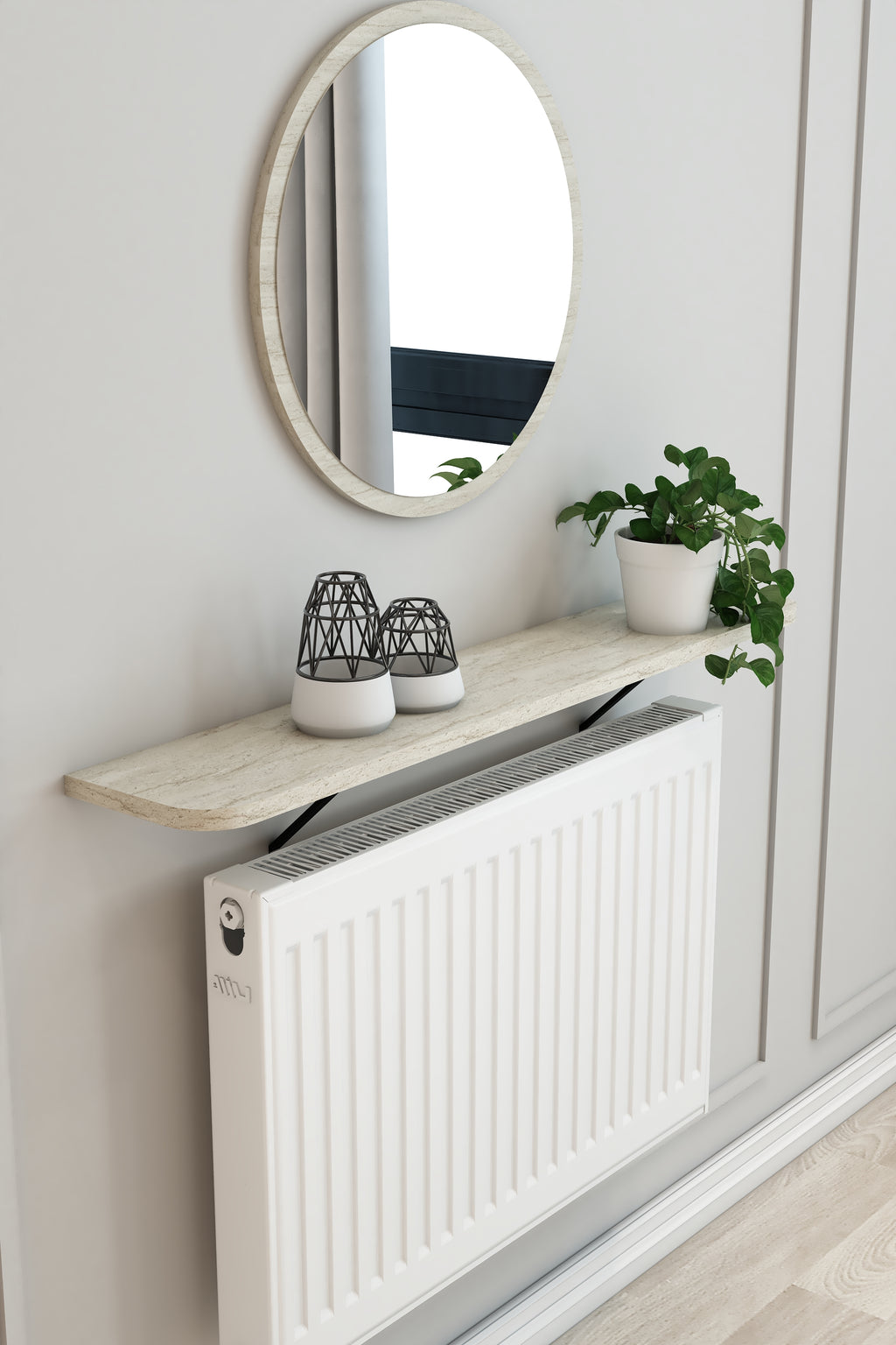 Petek Üstü Duvar Montajsız Oval Kenar Traventen Raf Siyah Ayak