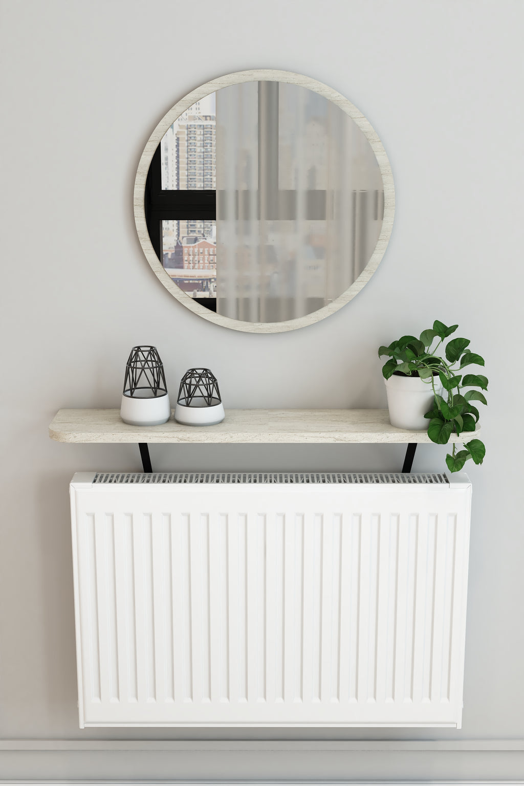 Petek Üstü Duvar Montajsız Oval Kenar Traventen Raf Siyah Ayak