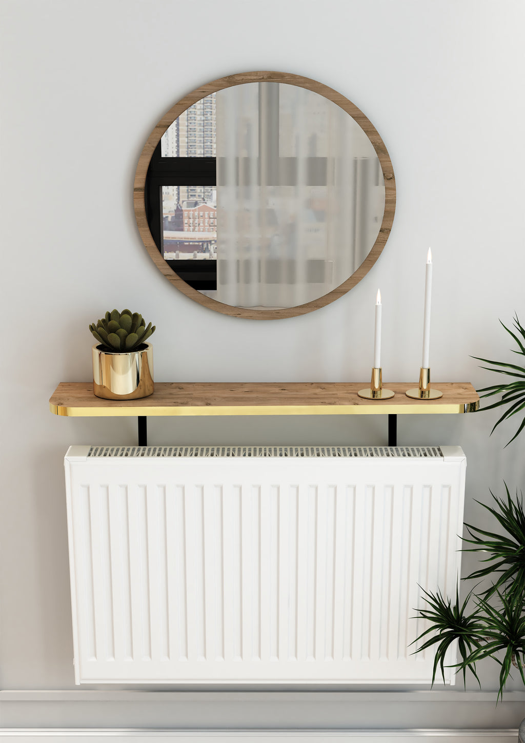 Petek Üstü Duvar Montajsız Oval Kenar Atlantik Çam-Gold Raf Siyah Ayak