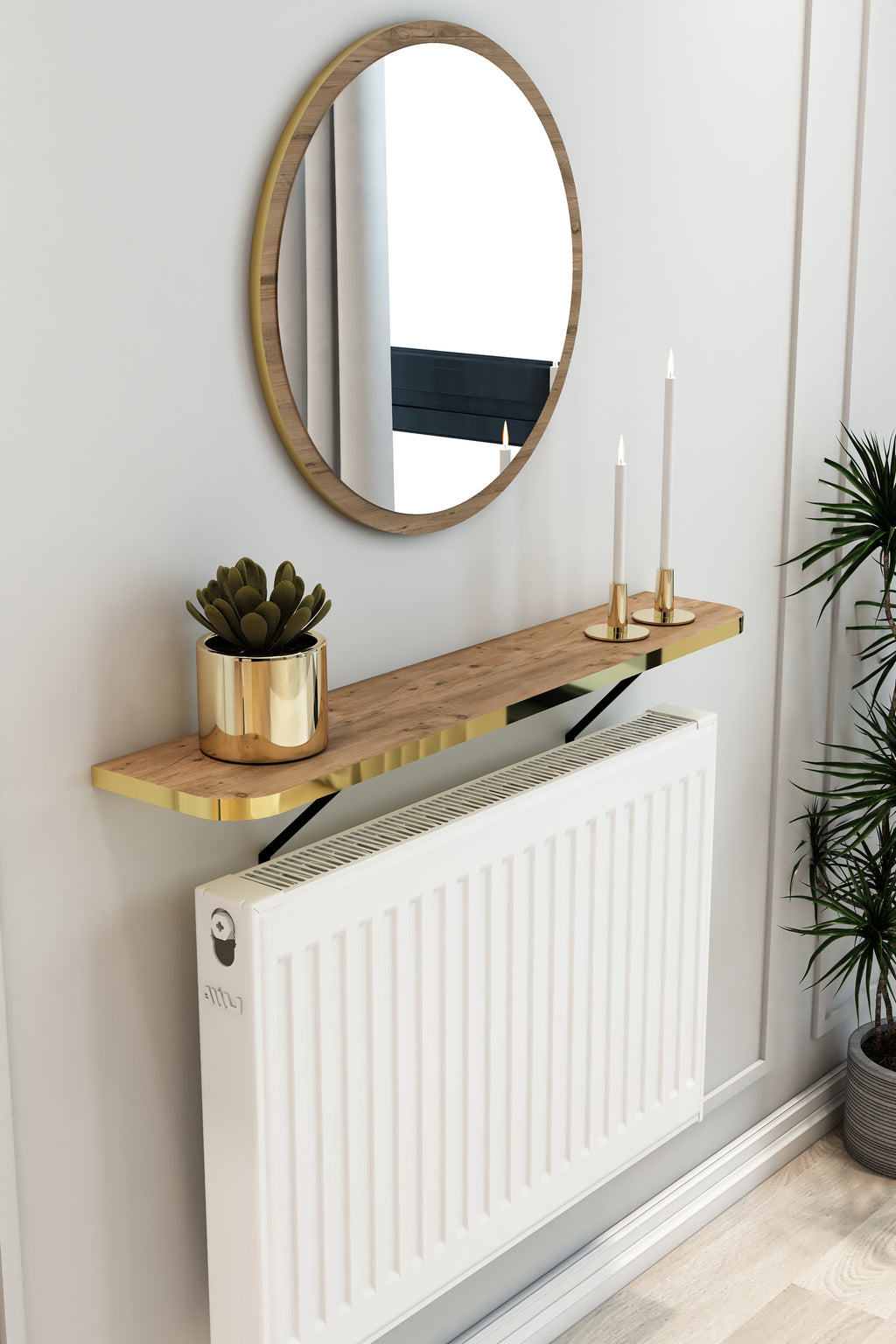 Petek Üstü Duvar Montajsız Oval Kenar Atlantik Çam-Gold Raf Siyah Ayak