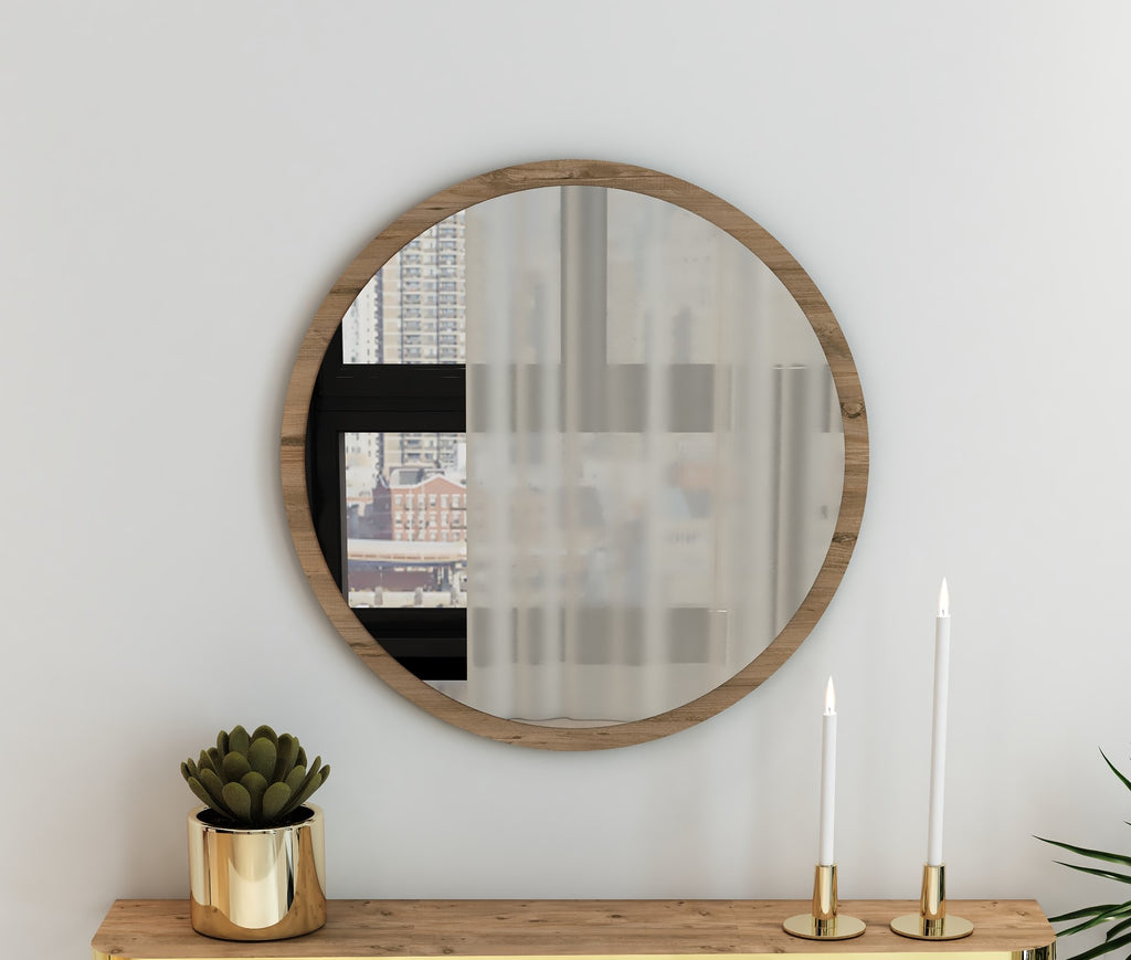 Yuvarlak Dekoratif Ayna Atlantik Çam Gold