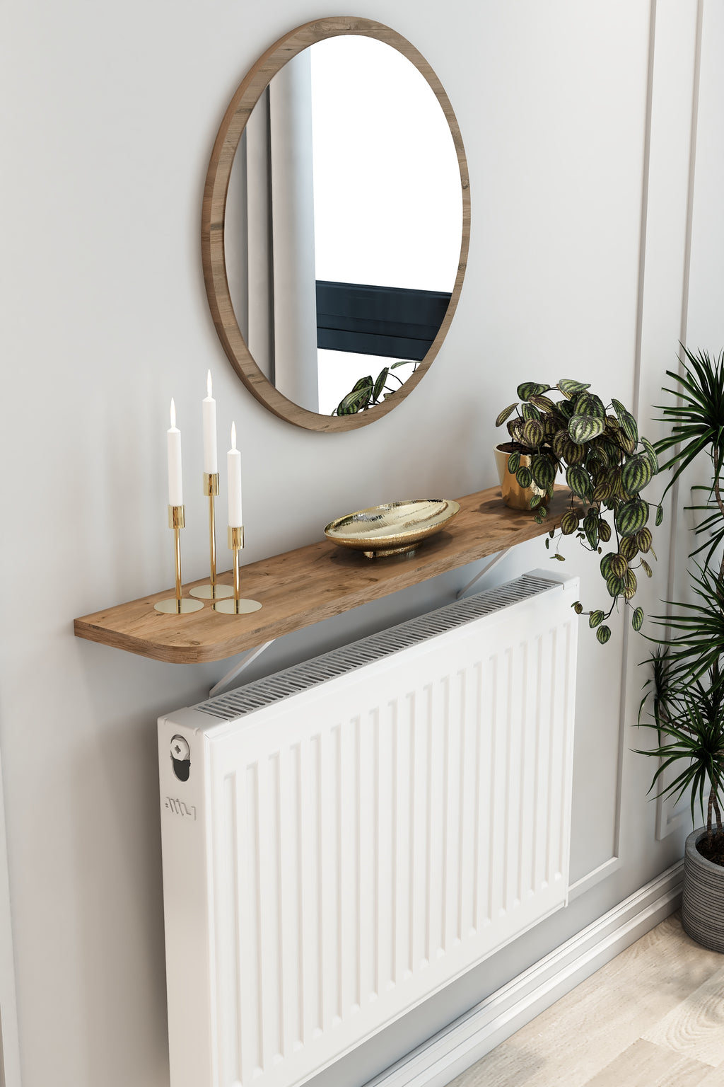 Petek Üstü Duvar Montajsız Oval Kenar Atlantik Çam Raf Beyaz Ayak