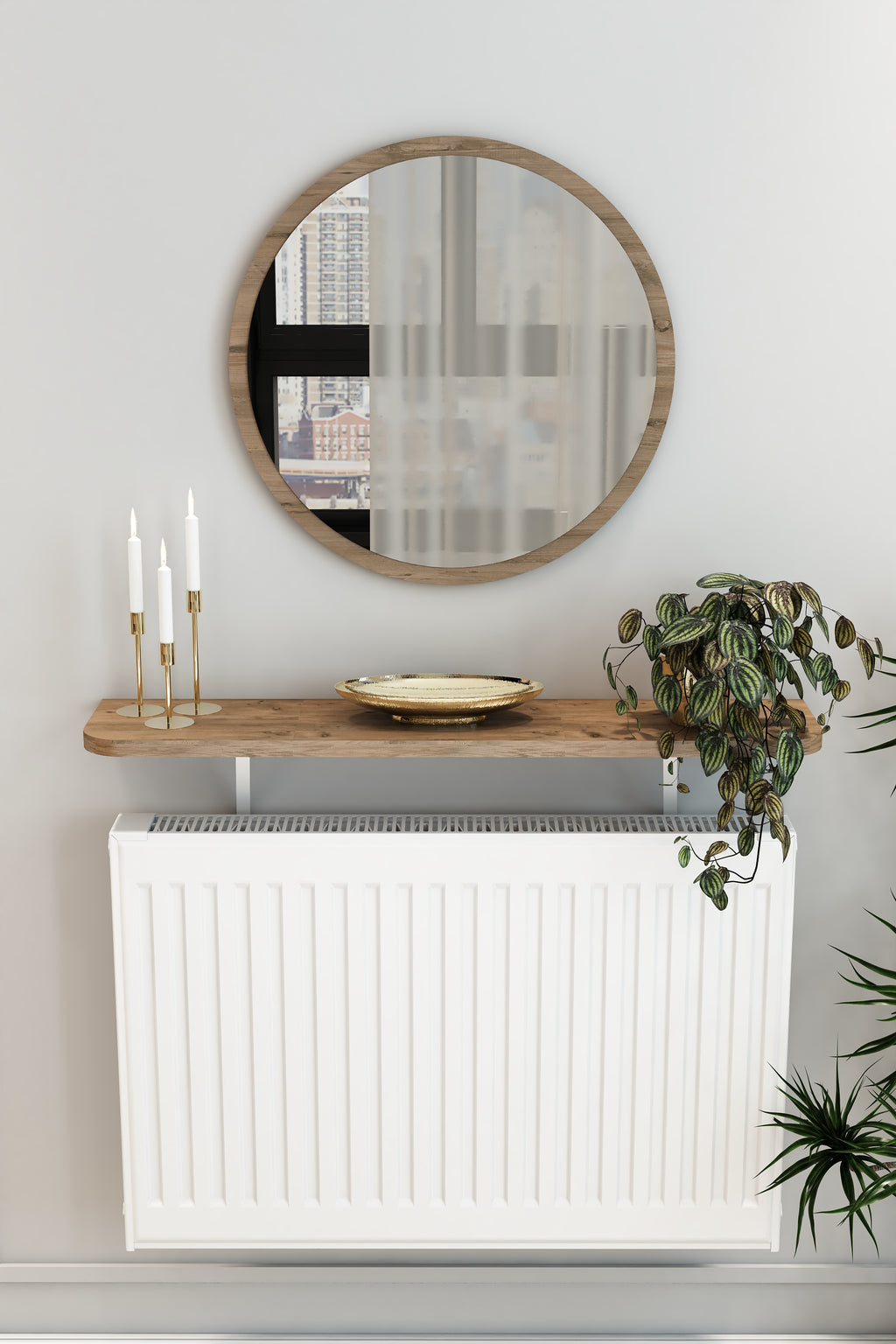 Petek Üstü Duvar Montajsız Oval Kenar Atlantik Çam Raf Beyaz Ayak