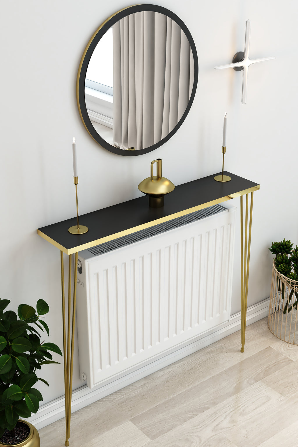 Petek Üstü Ayaklı Siyah-Gold Raf Gold Ayak