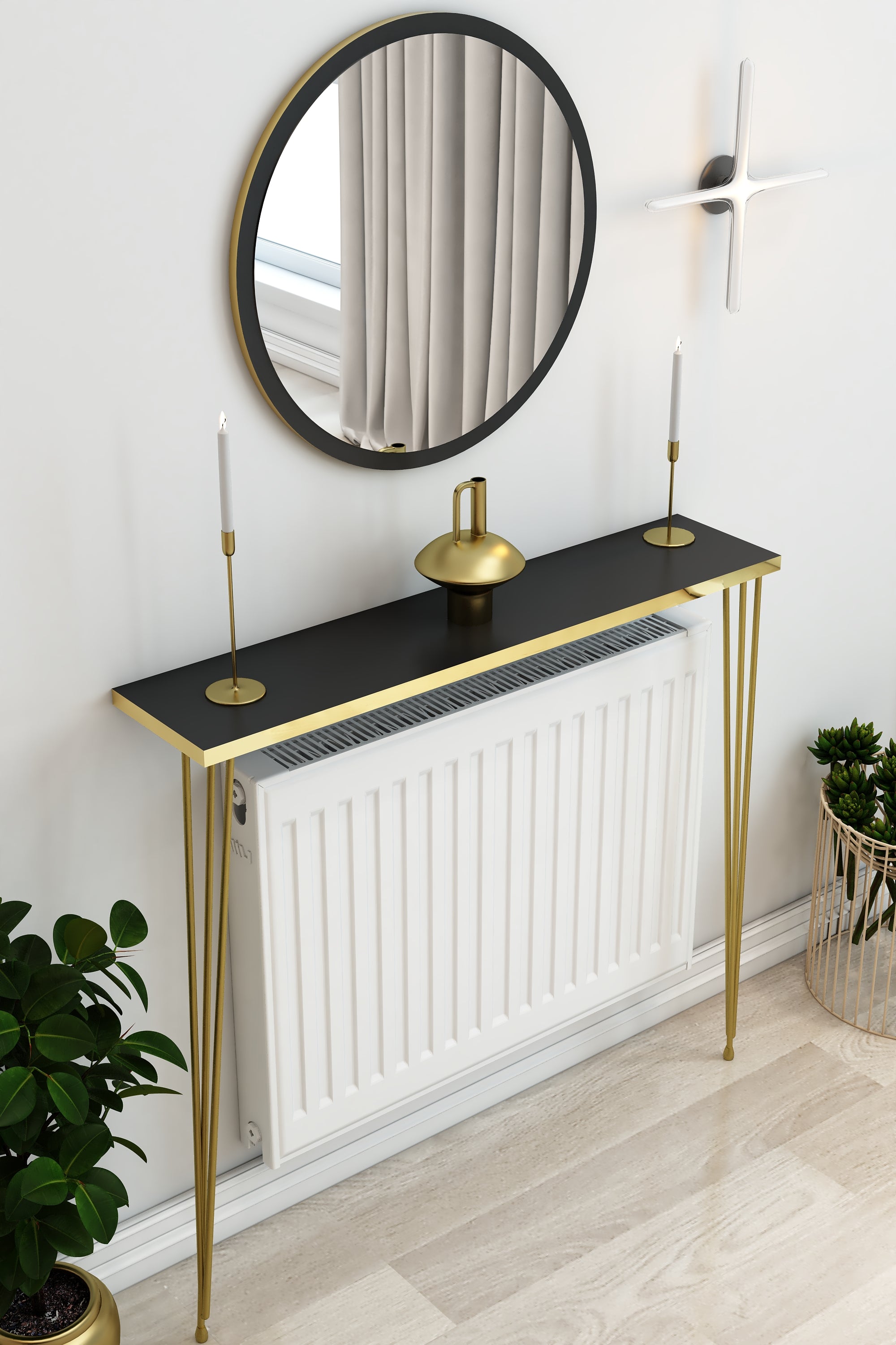 Petek Üstü Ayaklı Siyah-Gold Raf Gold Ayak