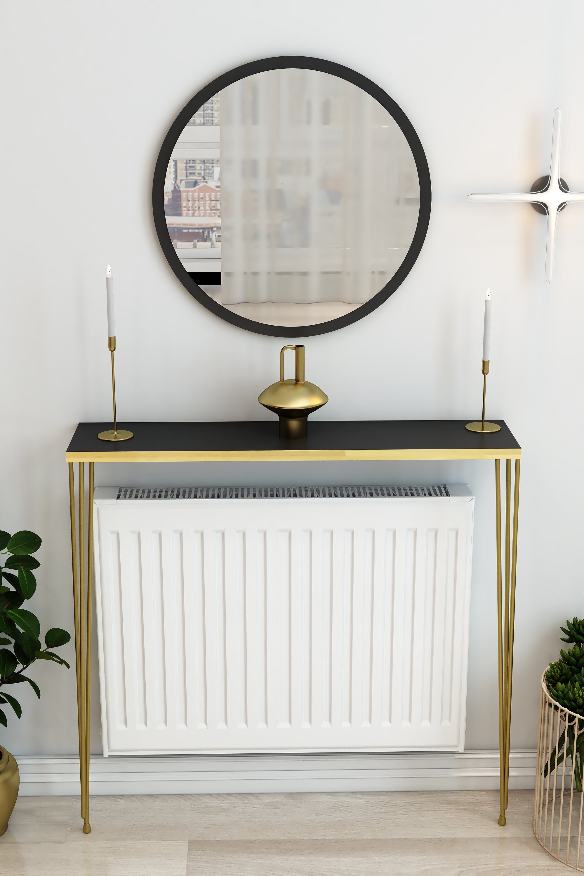 Petek Üstü Ayaklı Siyah-Gold Raf Gold Ayak