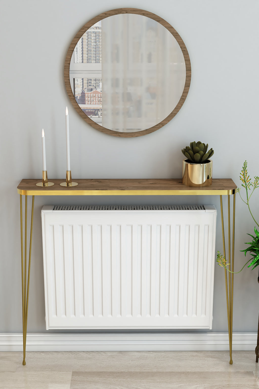 Petek Üstü Ayaklı Atlantik Çam -Gold Oval Kenar Raf Gold Ayak