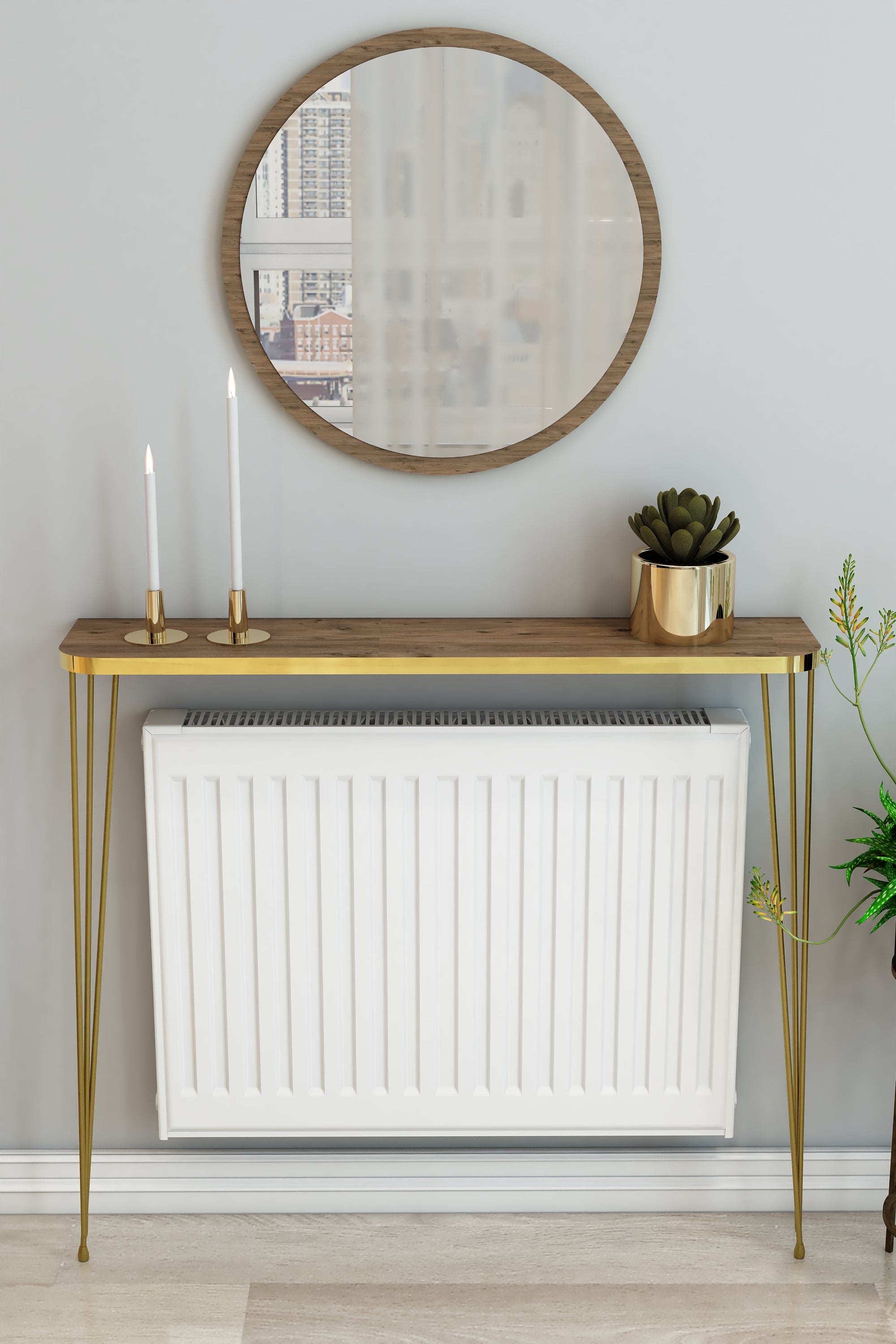 Petek Üstü Ayaklı Atlantik Çam -Gold Oval Kenar Raf Gold Ayak