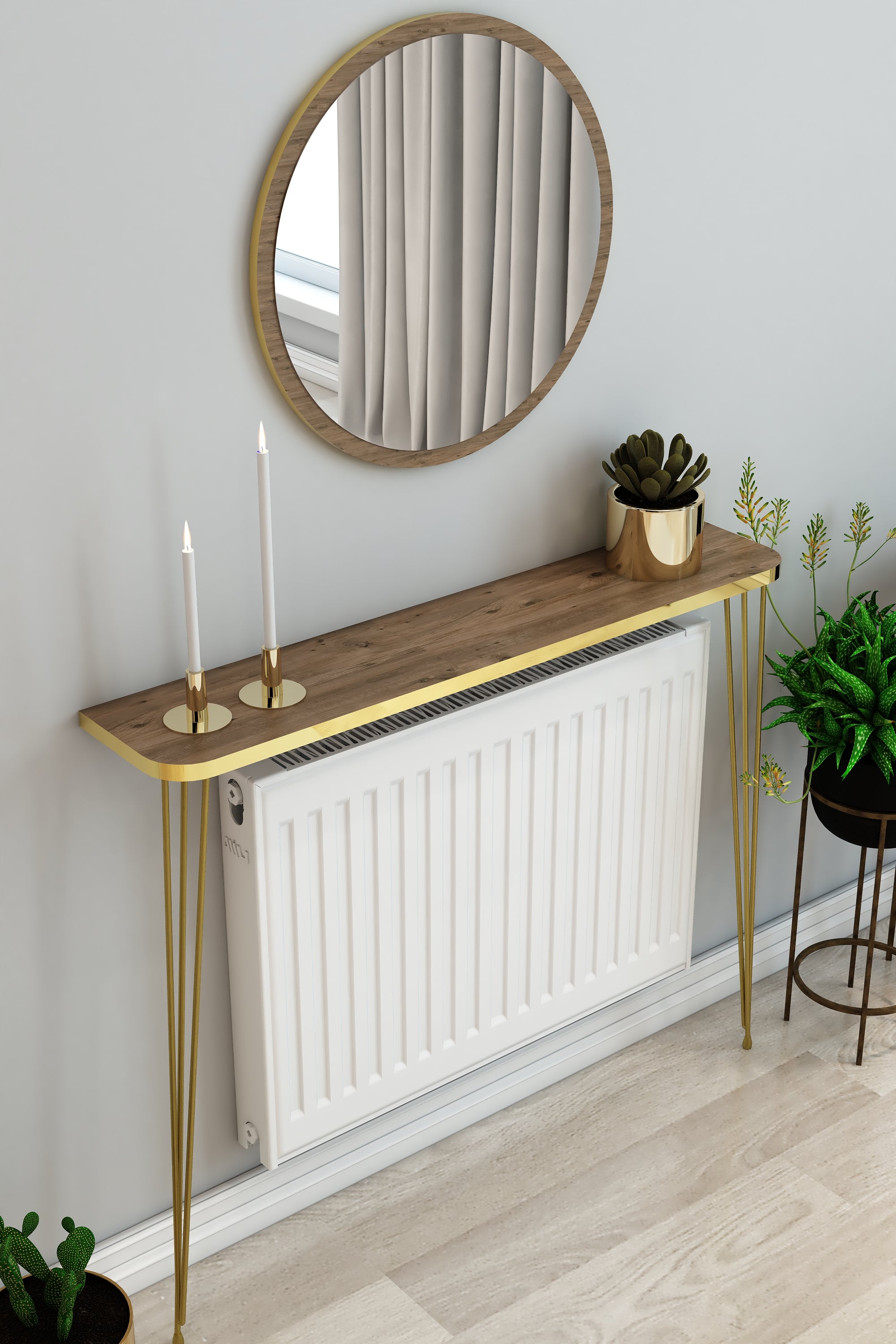 Petek Üstü Ayaklı Atlantik Çam -Gold Oval Kenar Raf Gold Ayak