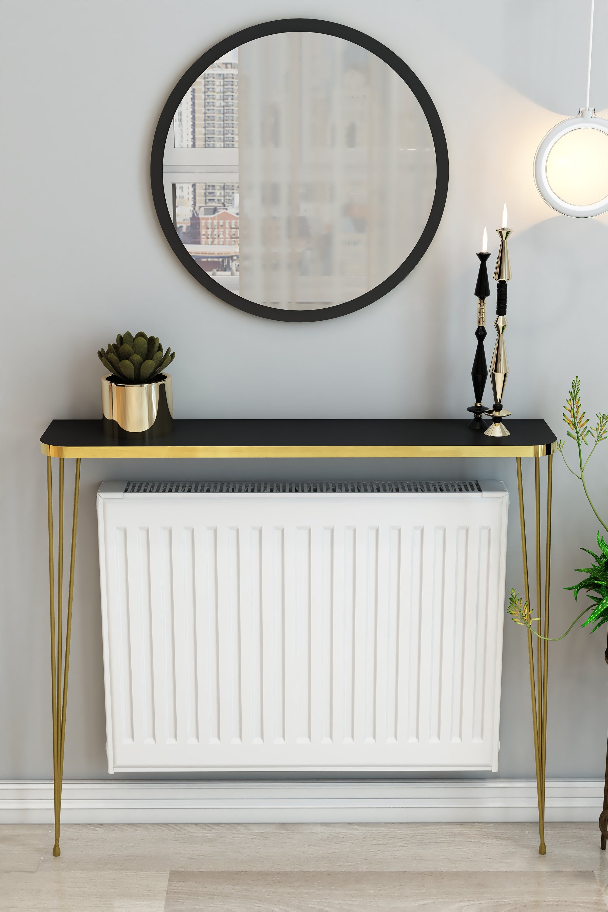 Petek Üstü Ayaklı Siyah-Gold Oval Kenar Raf Gold Ayak