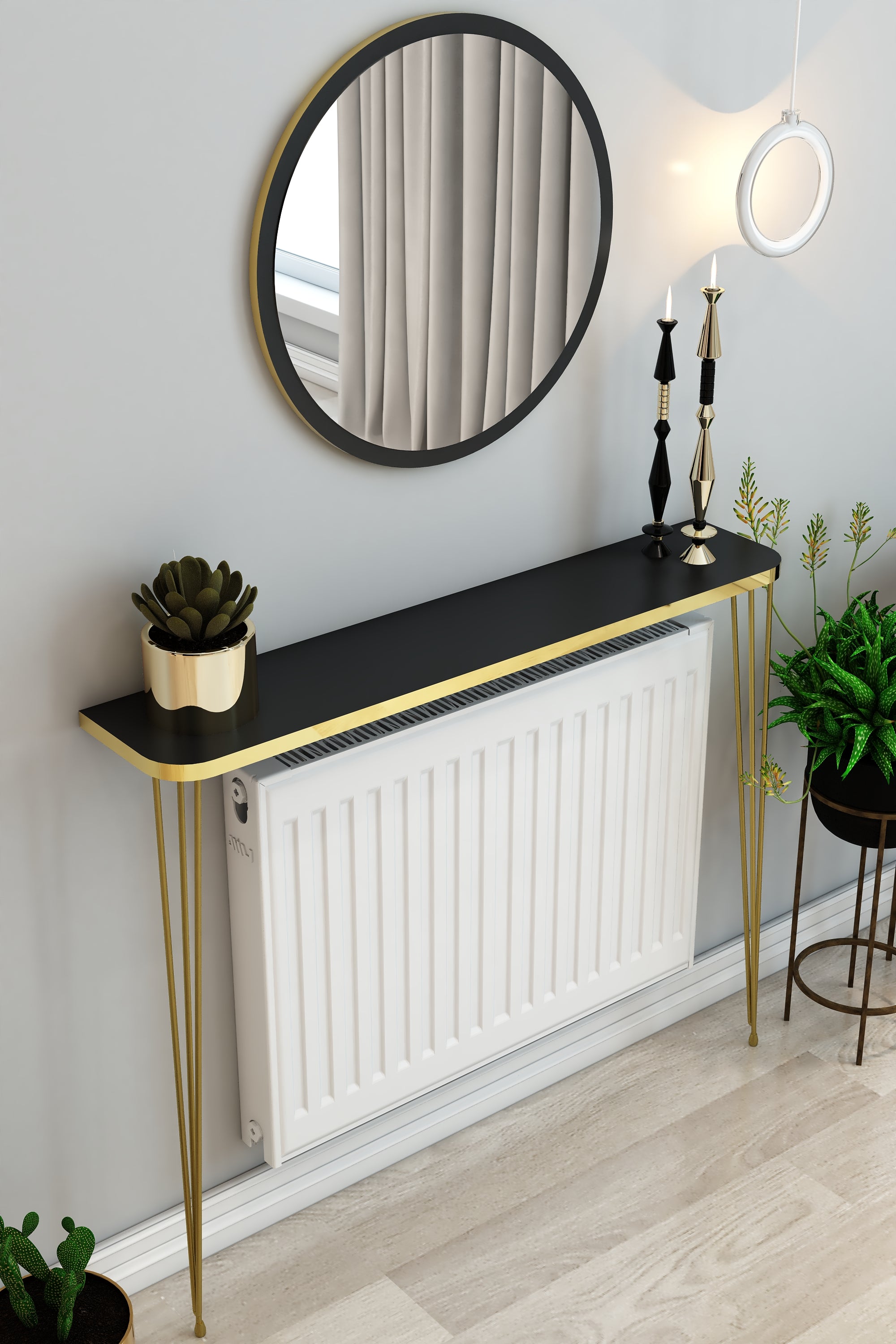 Petek Üstü Ayaklı Siyah-Gold Oval Kenar Raf Gold Ayak