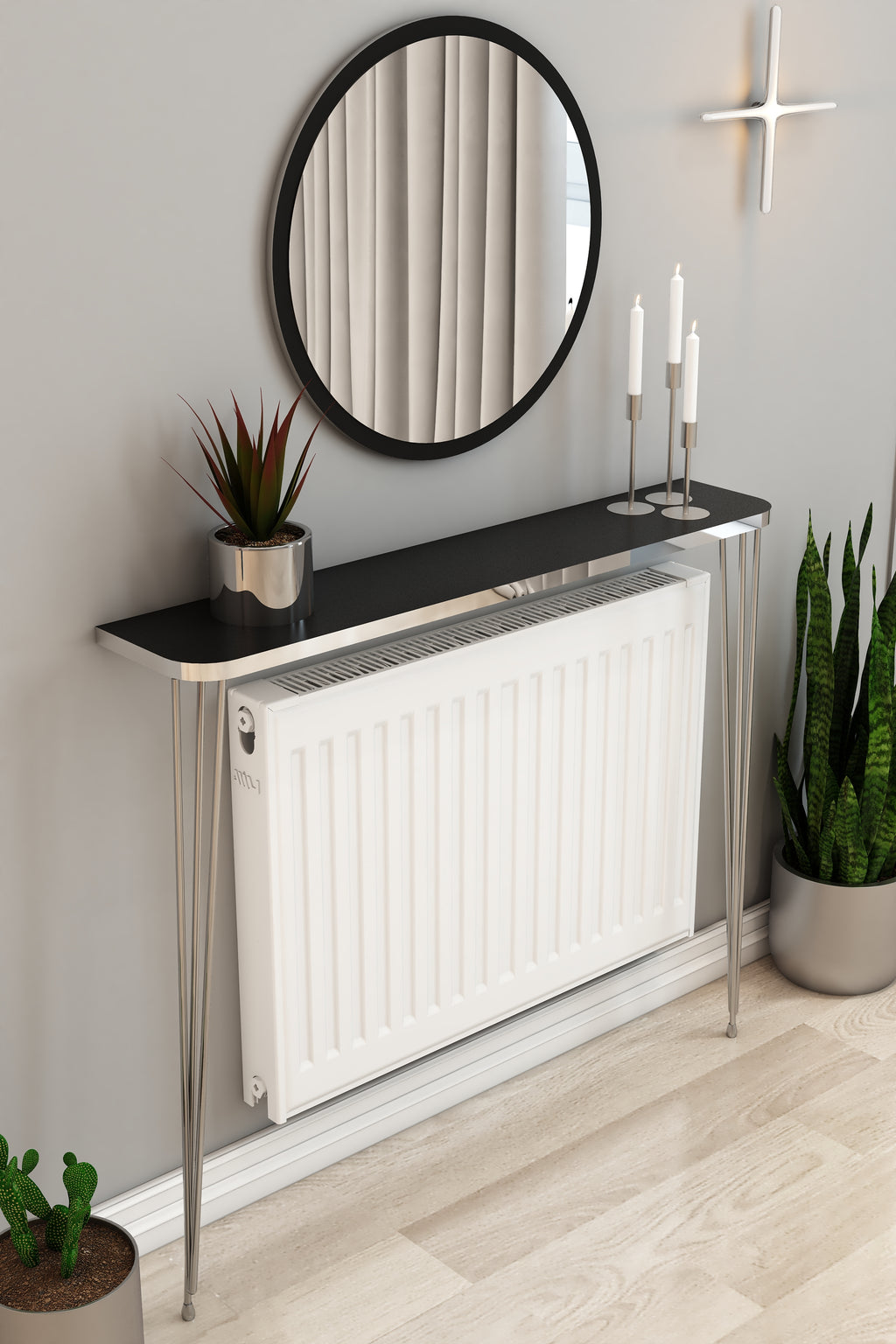 Petek Üstü Ayaklı Siyah-Gümüş Oval Kenar Raf Gümüş Ayak