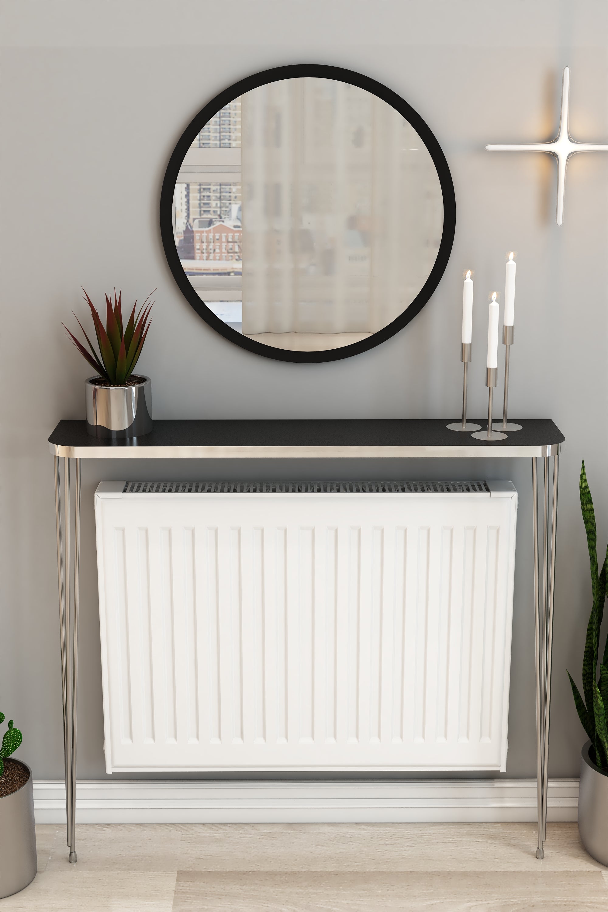 Petek Üstü Ayaklı Siyah-Gümüş Oval Kenar Raf Gümüş Ayak