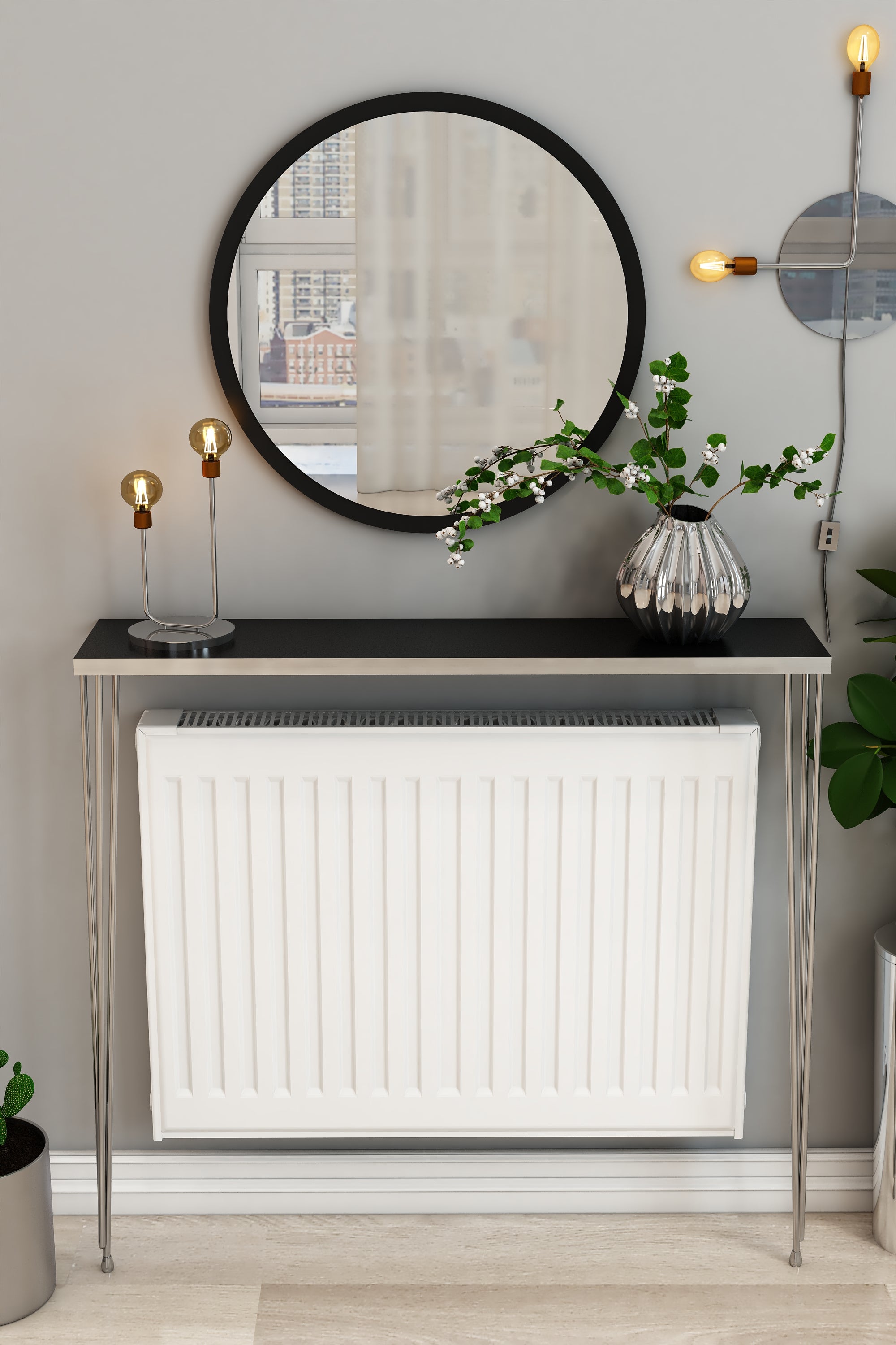 Petek Üstü Ayaklı Siyah-Gümüş Raf Gümüş Ayak