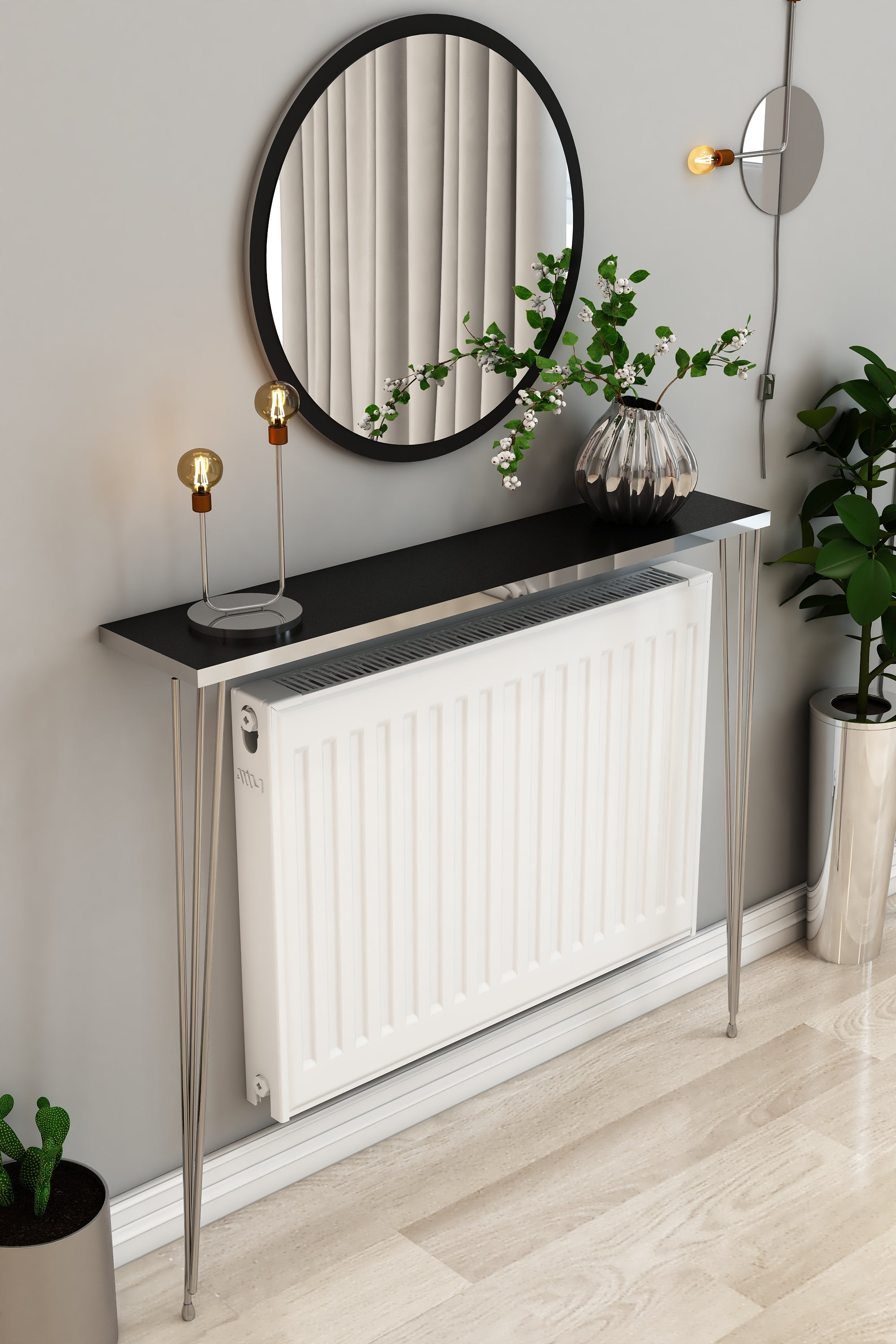 Petek Üstü Ayaklı Siyah-Gümüş Raf Gümüş Ayak