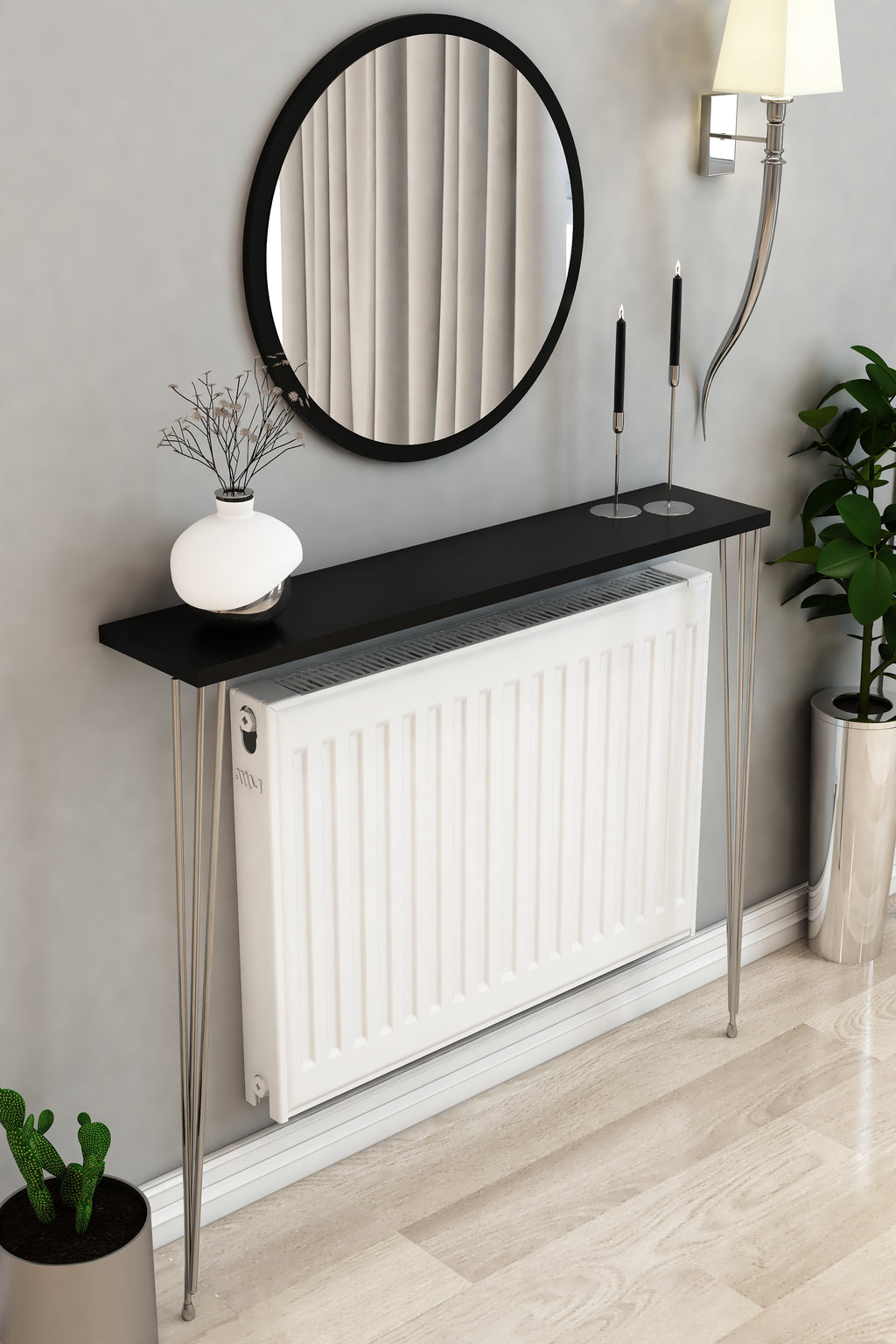 Petek Üstü Ayaklı Siyah Raf Gümüş Ayak