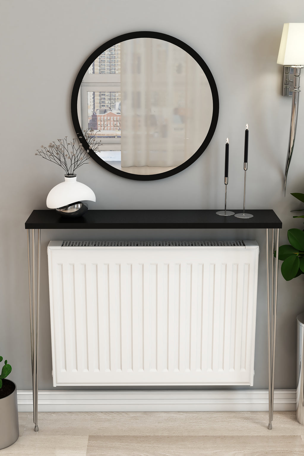 Petek Üstü Ayaklı Siyah Raf Gümüş Ayak