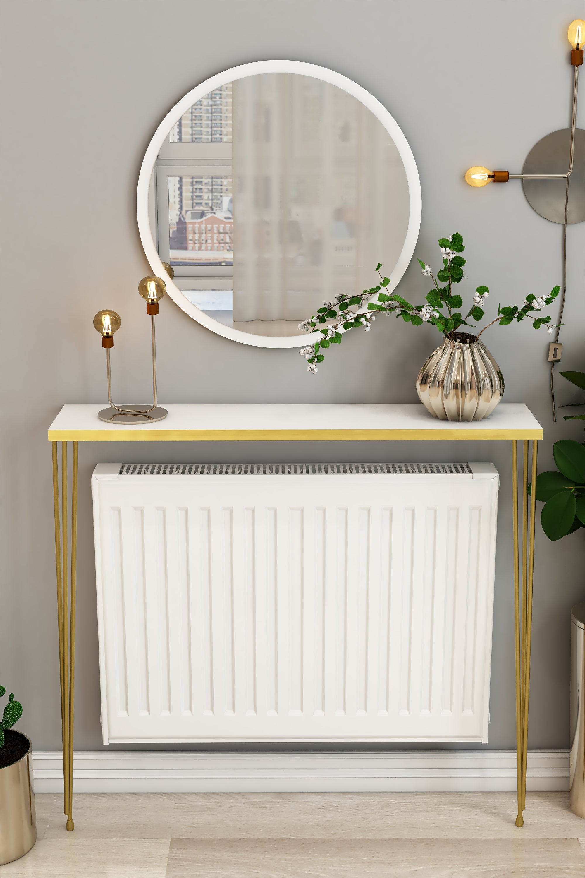 Petek Üstü Ayaklı Beyaz-Gold Raf Gold Ayak