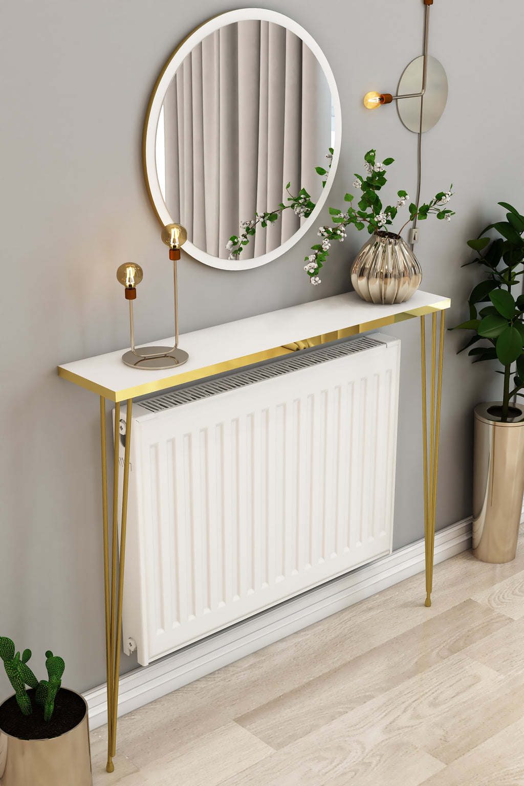 Petek Üstü Ayaklı Beyaz-Gold Raf Gold Ayak