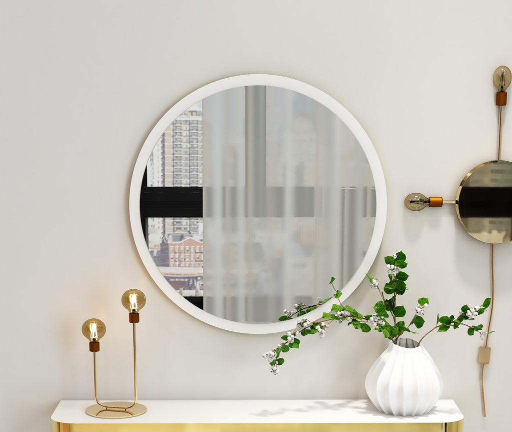 Yuvarlak Dekoratif Ayna Beyaz Gold