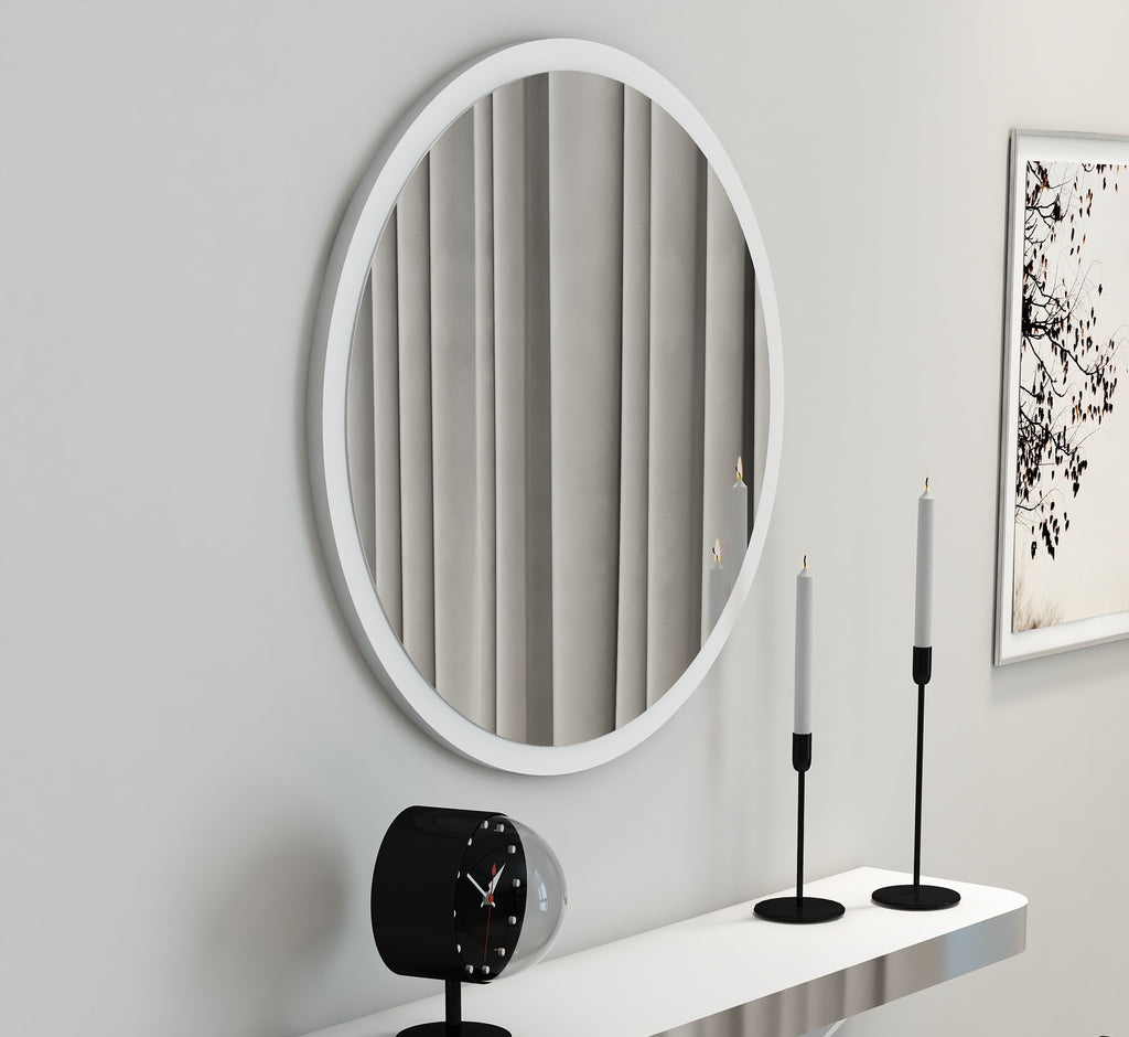 Yuvarlak Dekoratif Ayna Beyaz Gümüş