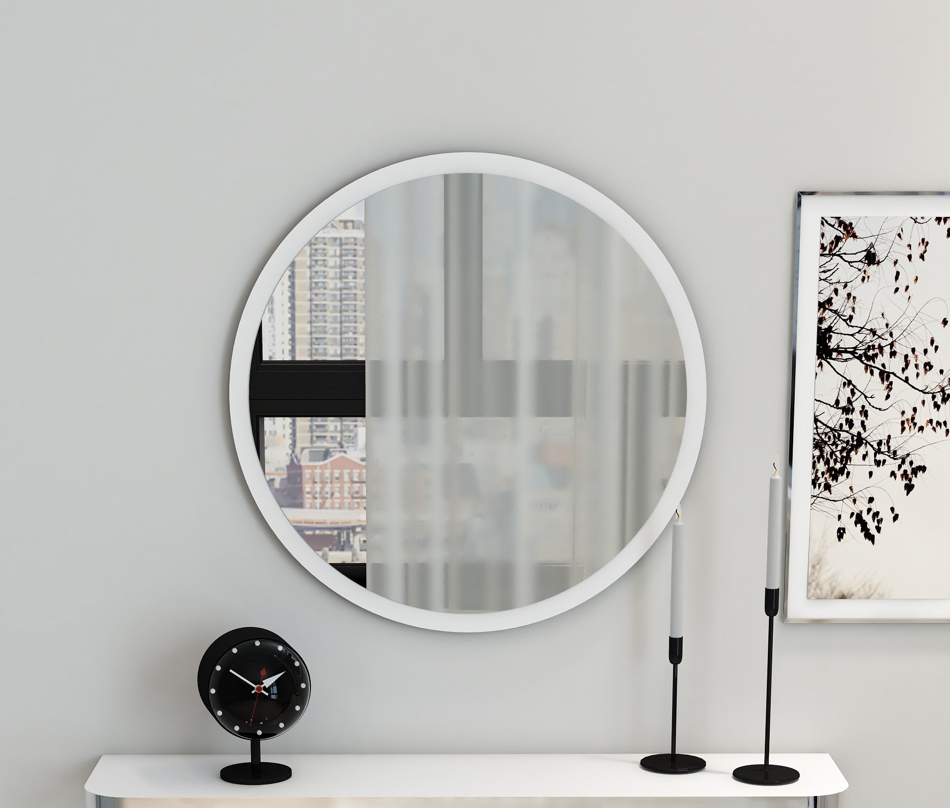 Yuvarlak Dekoratif Ayna Beyaz Gümüş