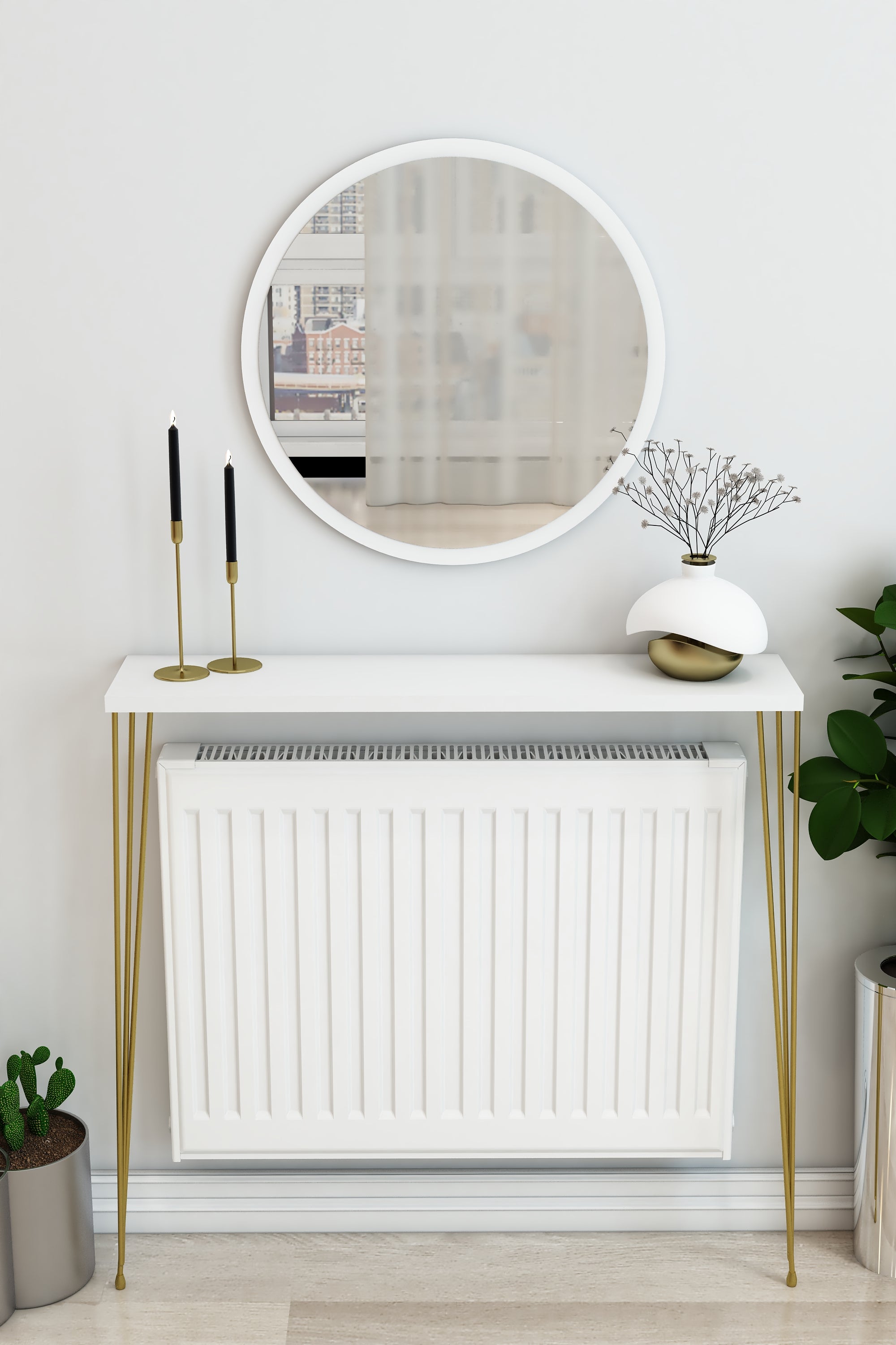 Petek Üstü Ayaklı Beyaz Raf Gold Ayak