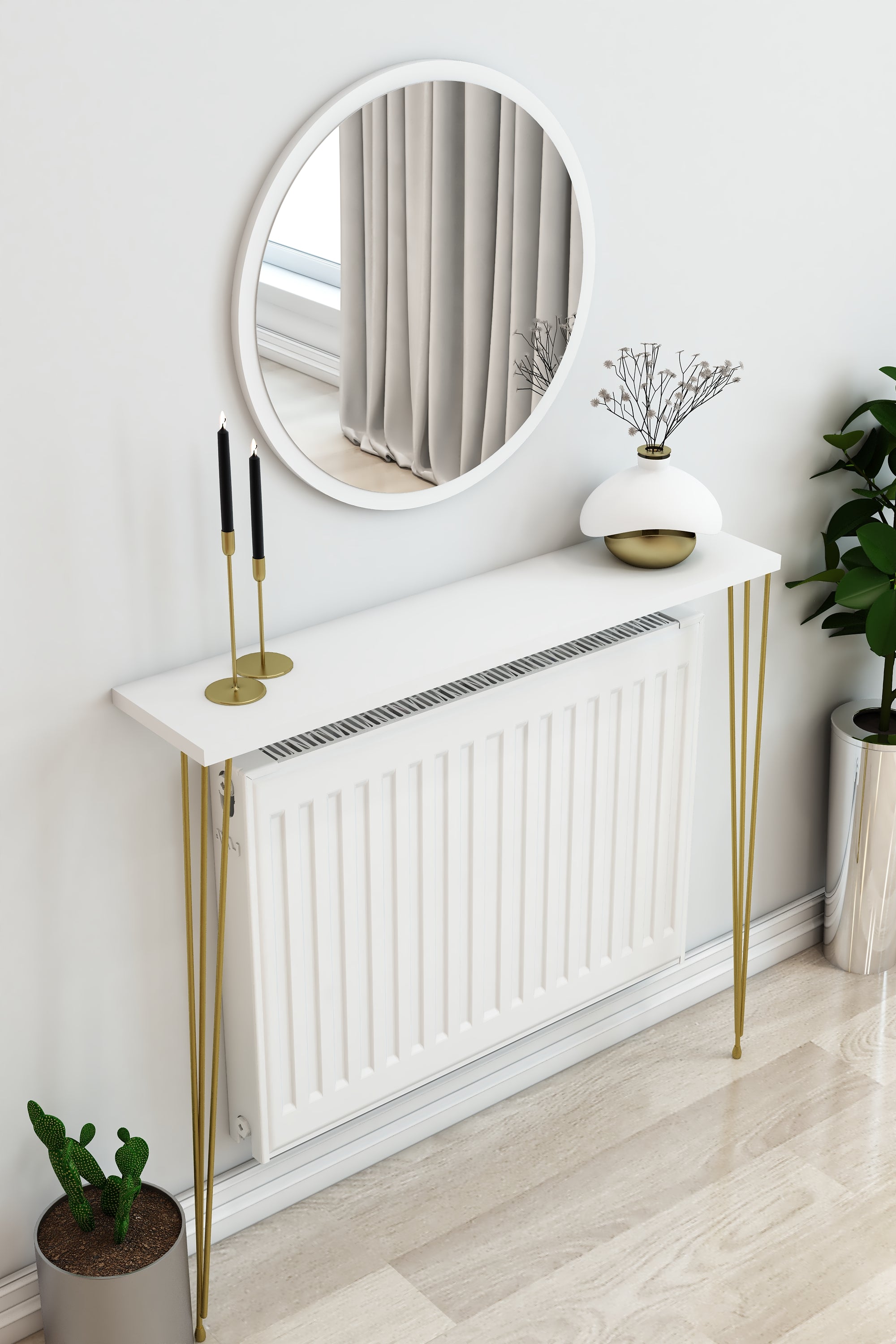 Petek Üstü Ayaklı Beyaz Raf Gold Ayak