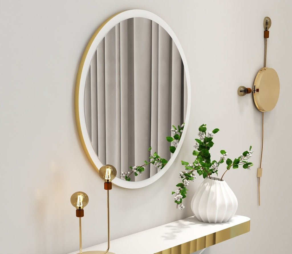 Yuvarlak Dekoratif Ayna Beyaz Gold