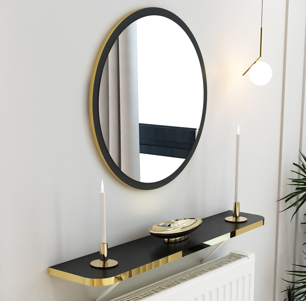 Yuvarlak Dekoratif Ayna Siyah Gold