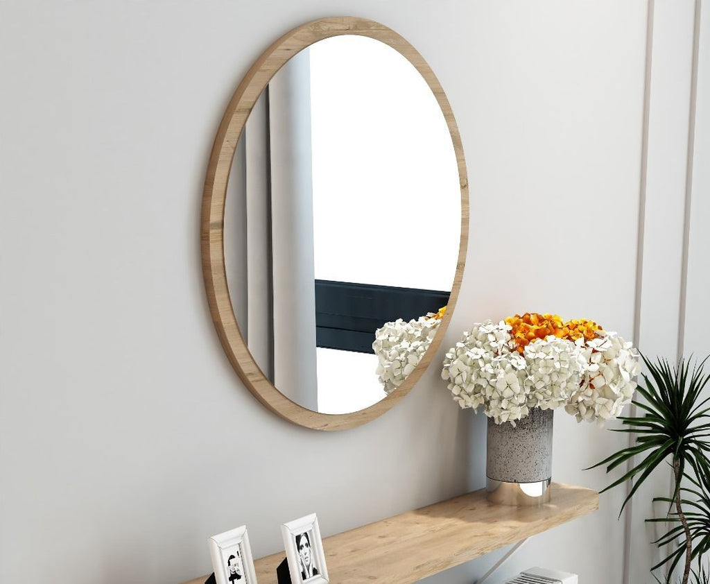 Yuvarlak Dekoratif Ayna Meşe