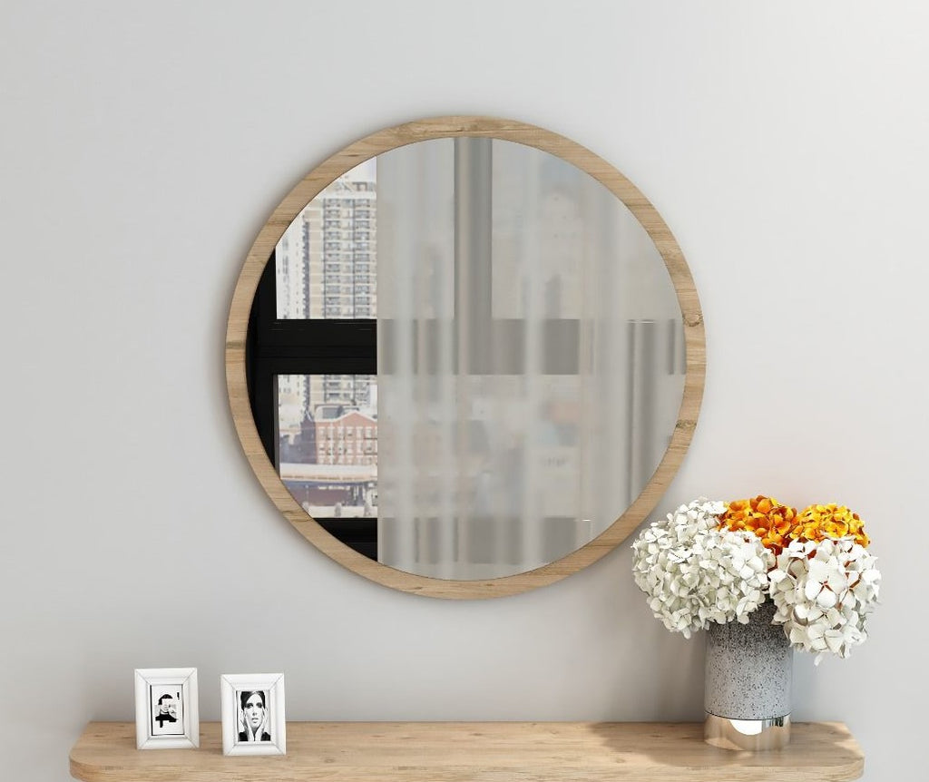 Yuvarlak Dekoratif Ayna Meşe