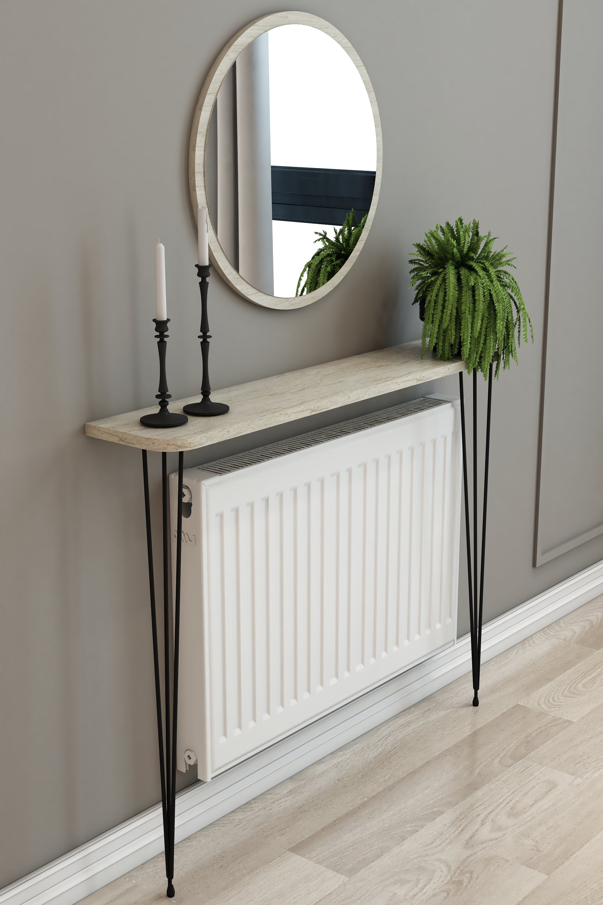 Petek Üstü Ayaklı Oval Kenar Traventen Raf Siyah Ayak