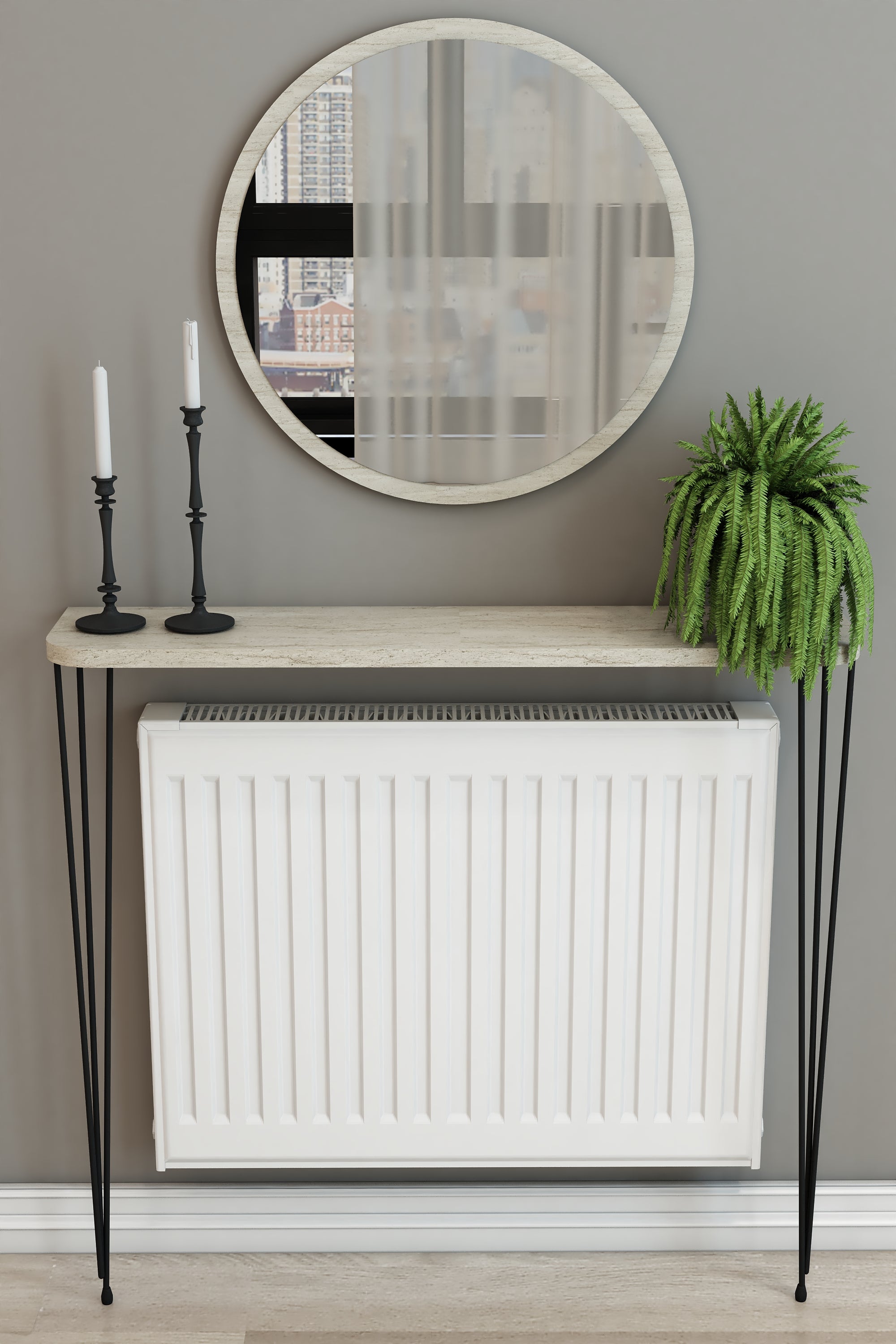 Petek Üstü Ayaklı Oval Kenar Traventen Raf Siyah Ayak