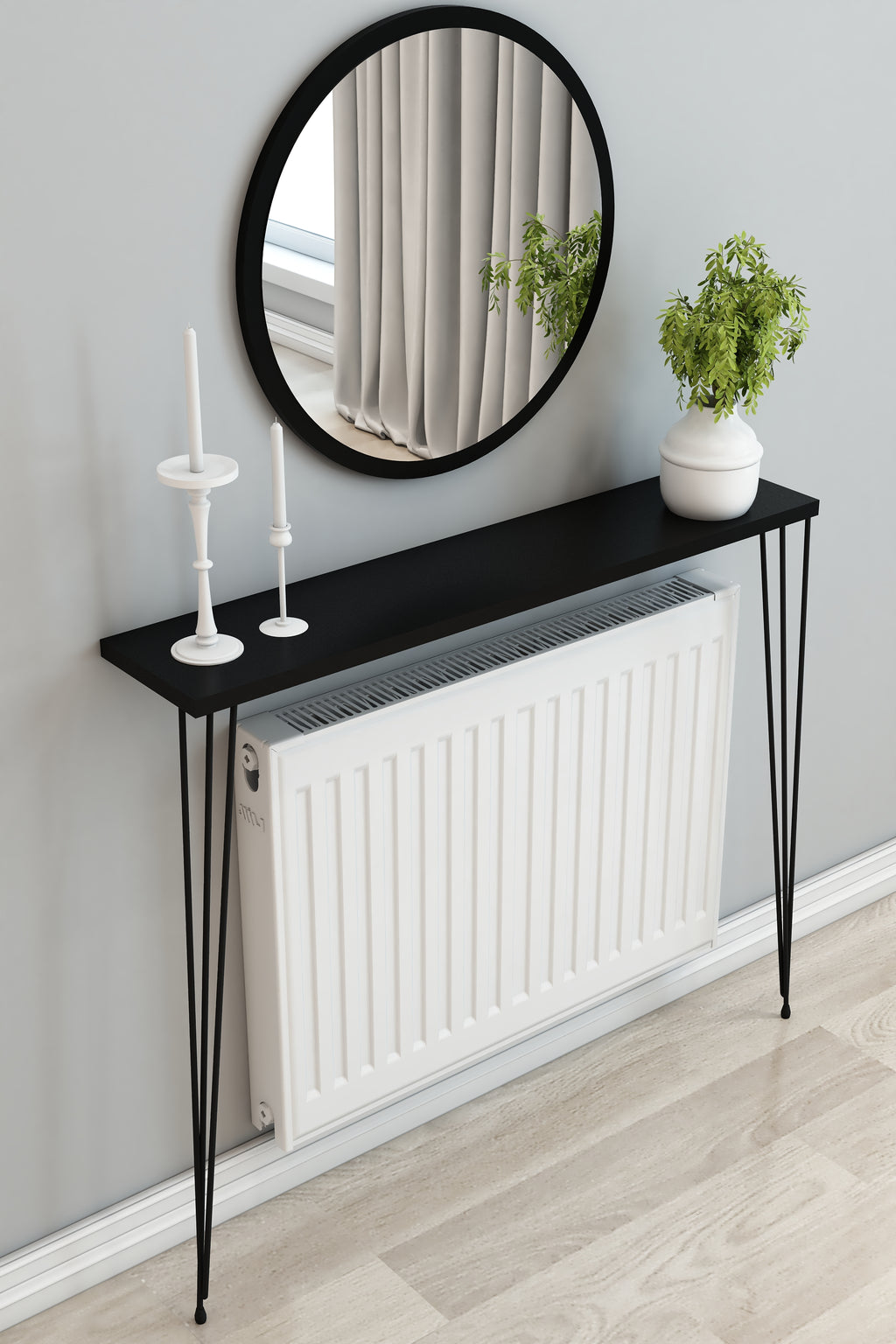 Petek Üstü Ayaklı Siyah Raf Siyah Ayak