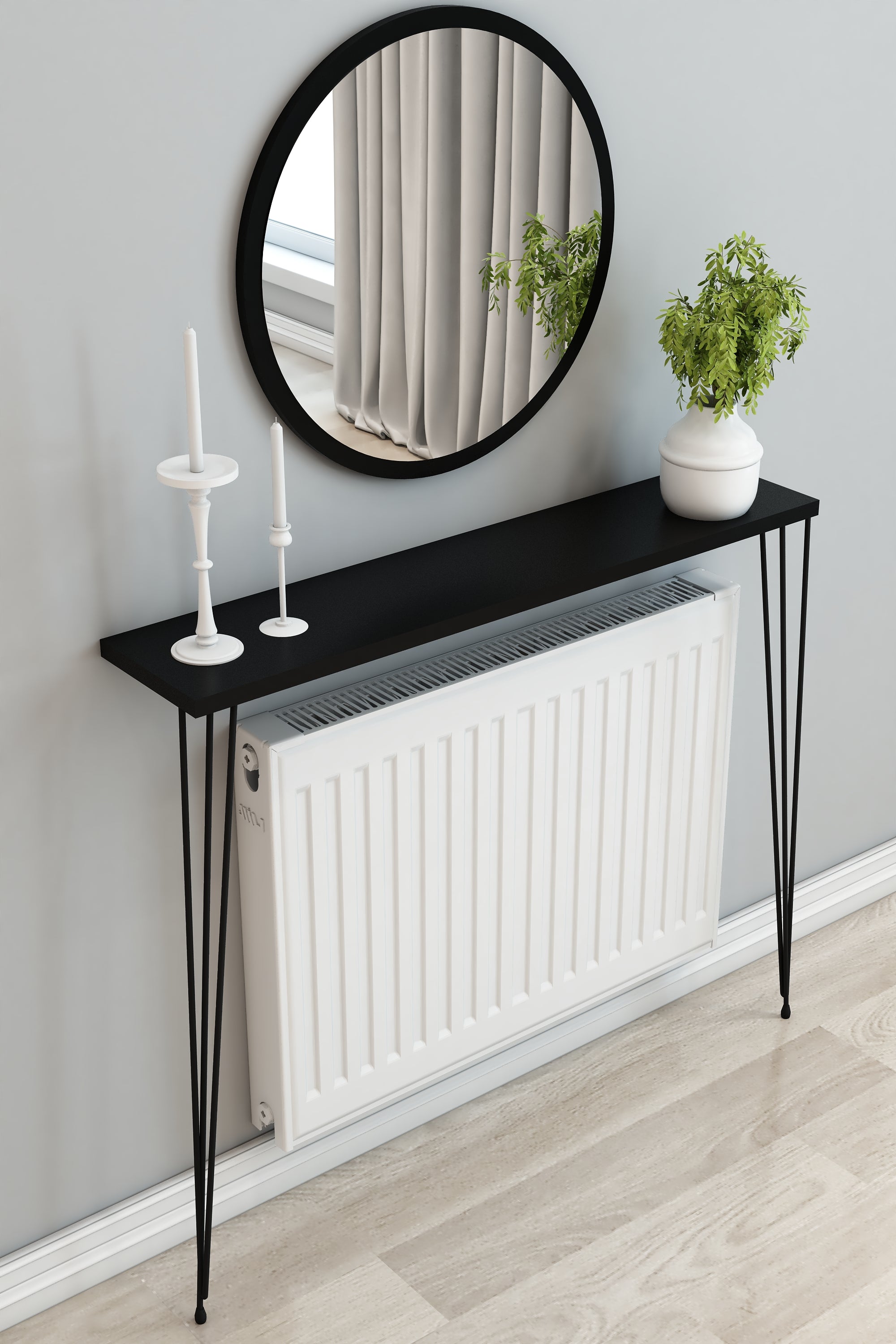 Petek Üstü Ayaklı Oval Kenar Siyah Raf Siyah Ayak