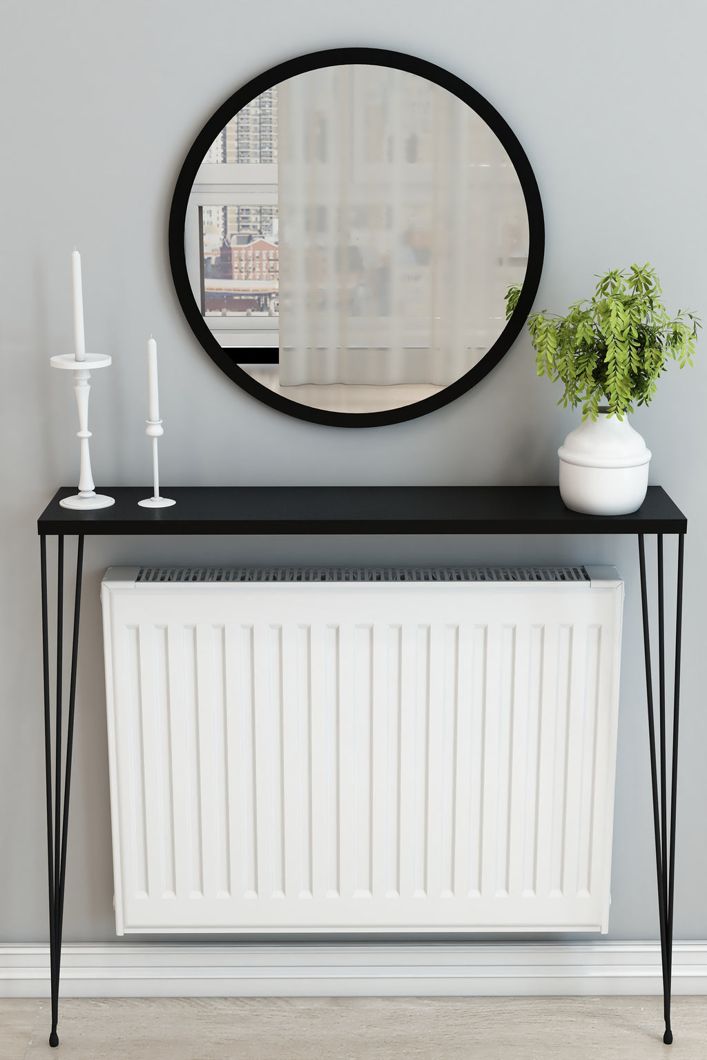 Petek Üstü Ayaklı Oval Kenar Siyah Raf Siyah Ayak