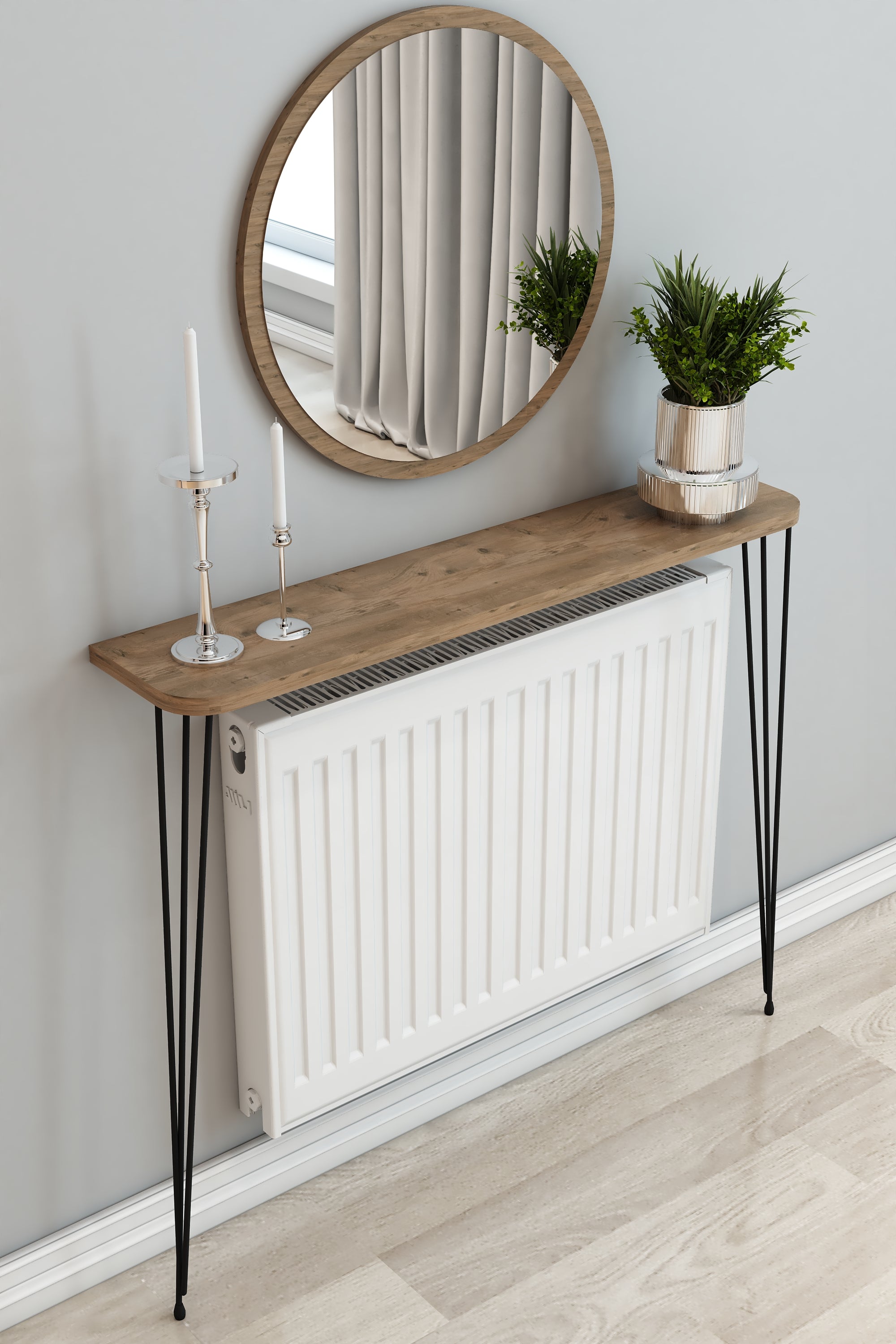 Petek Üstü Ayaklı Oval Kenar Atlantik Çam Raf Siyah Ayak