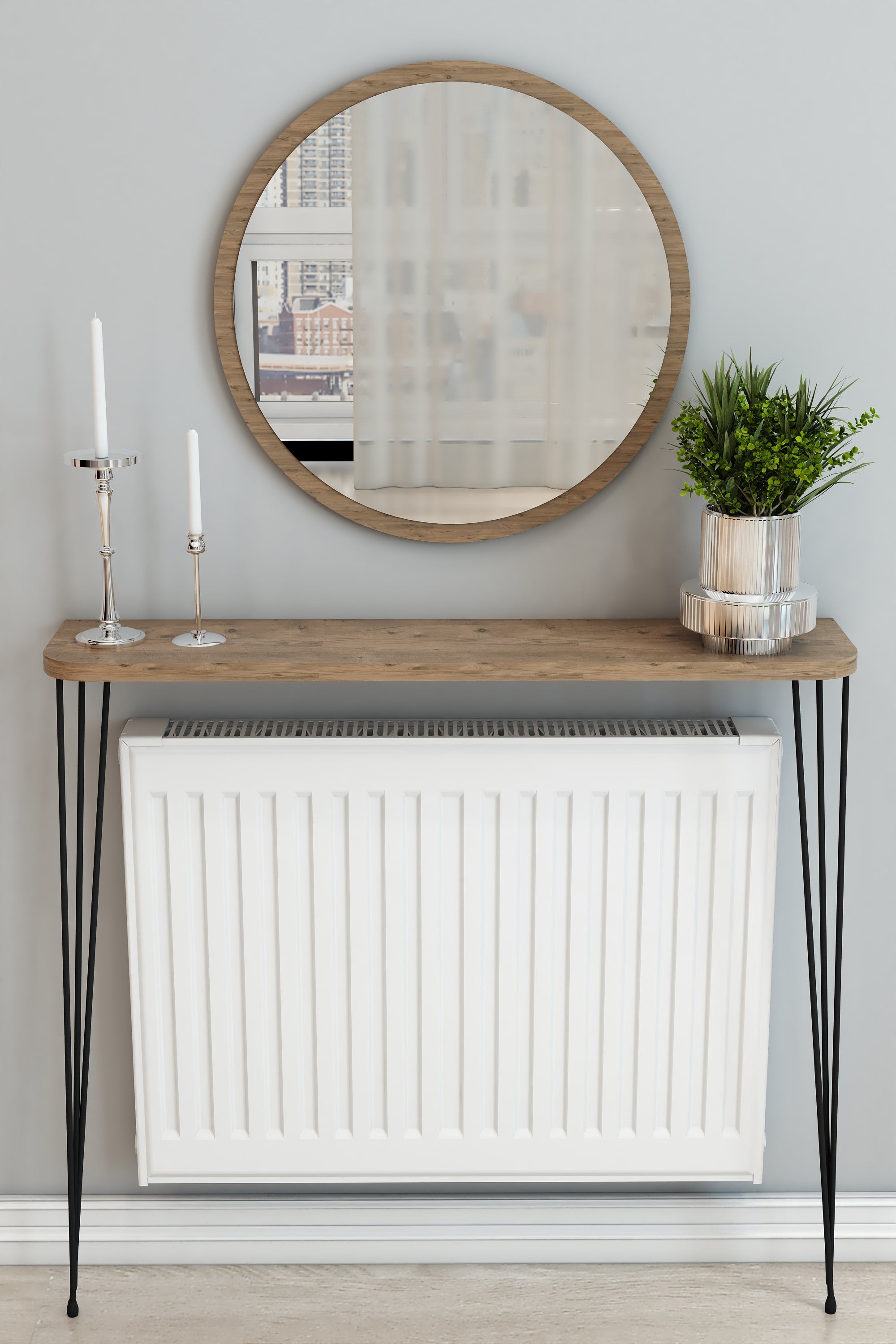 Petek Üstü Ayaklı Oval Kenar Atlantik Çam Raf Siyah Ayak