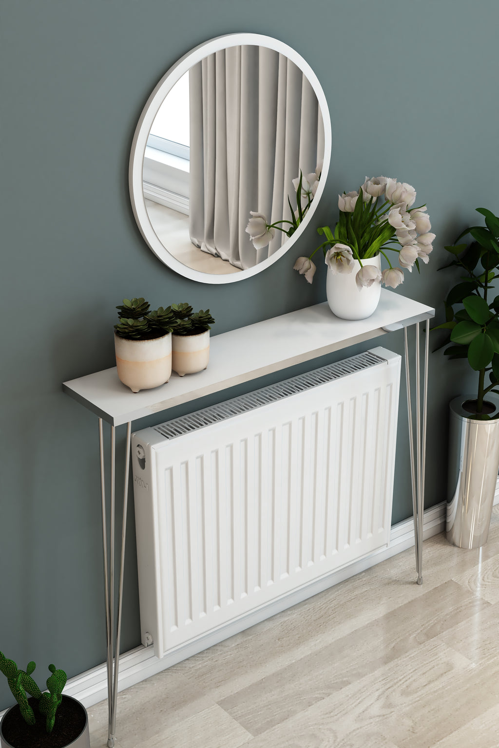 Petek Üstü Ayaklı Beyaz-Gümüş Raf Gümüş Ayak