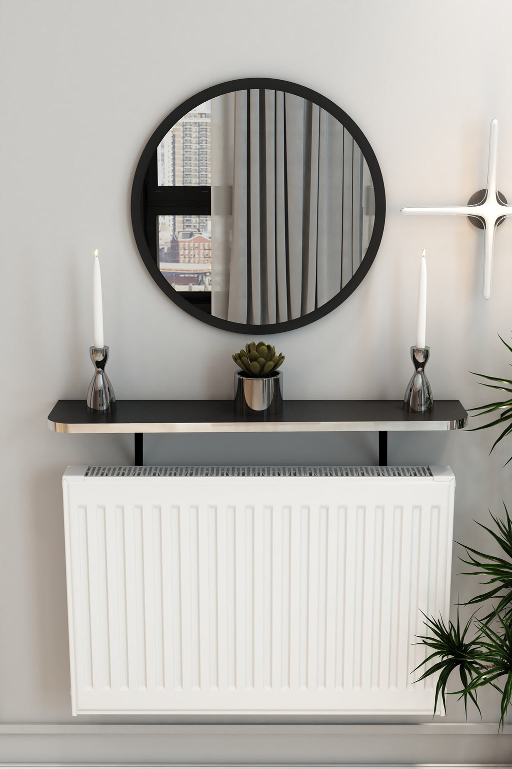 Petek Üstü Duvar Montajsız Oval Kenar Siyah-Gümüş Raf Siyah Ayak